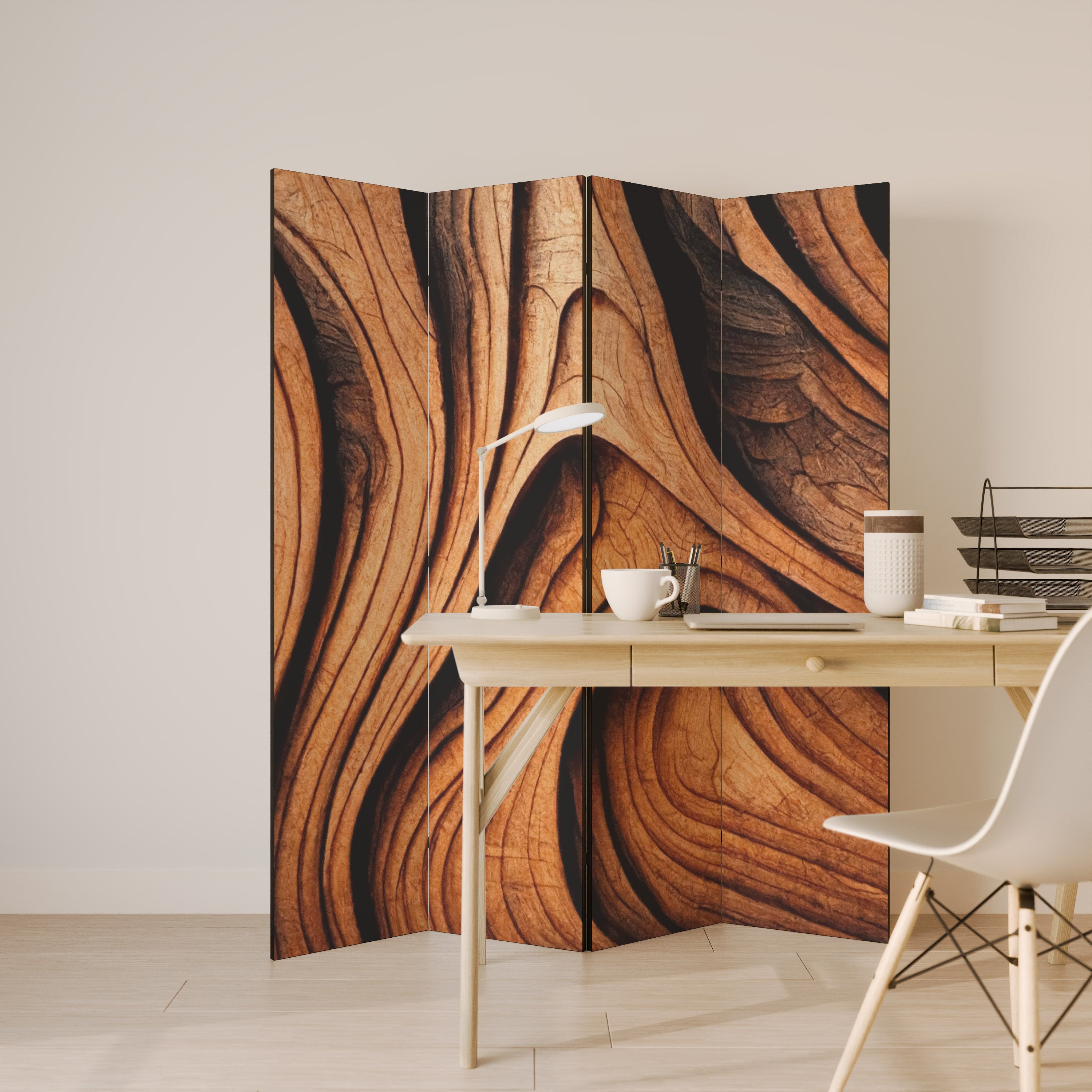 WOODEN WAVES UNFOLDED 4-Panel Room Divider – spacerebels.com