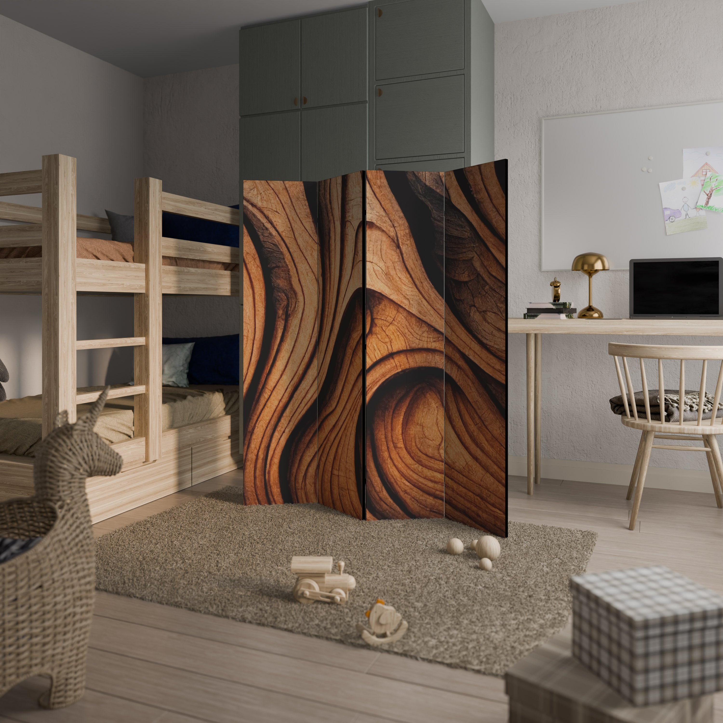 DUO divider Sketch スケッチ　オープンシェルフ　デンマーク廃盤 WOODEN WAVES UNFOLDED 4-Panel Room Divider – spacerebels.com