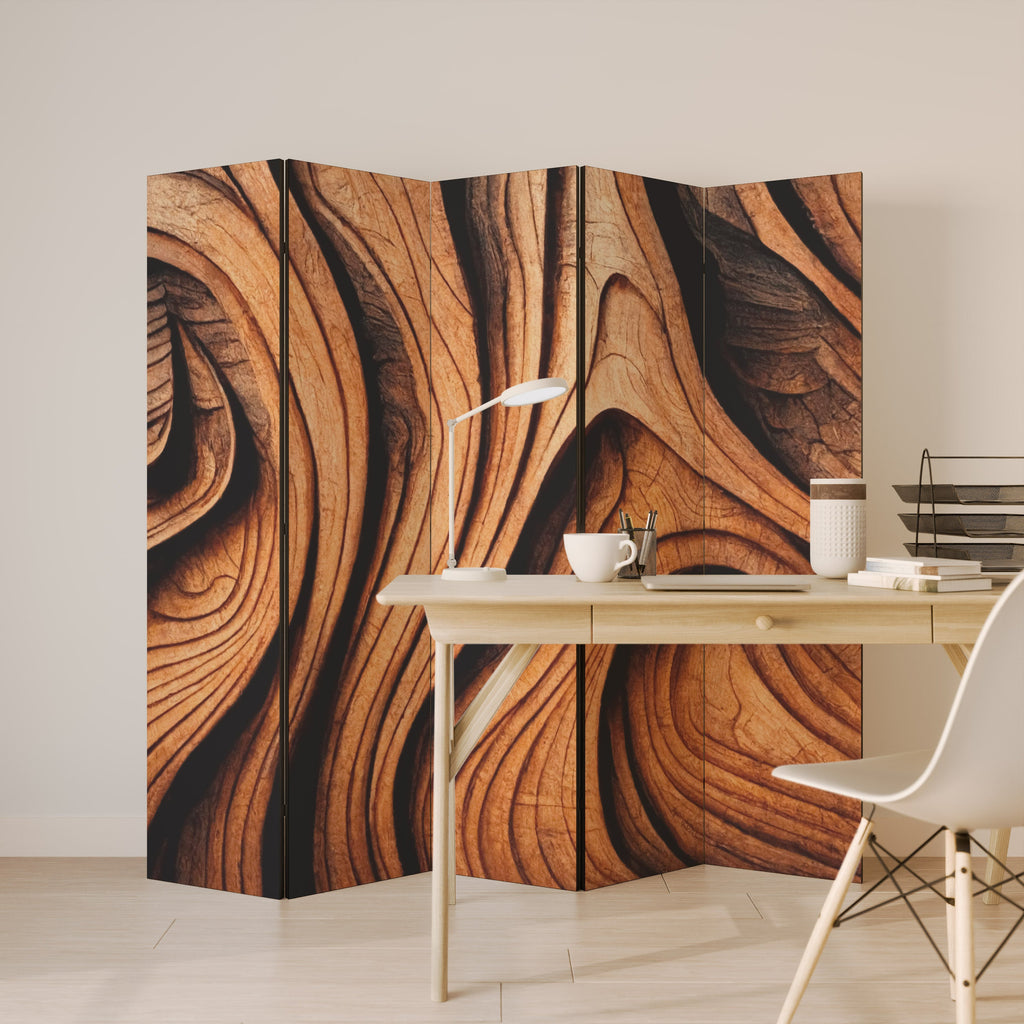 WOODEN WAVES UNFOLDED Decorative 5-Panel Room Divider