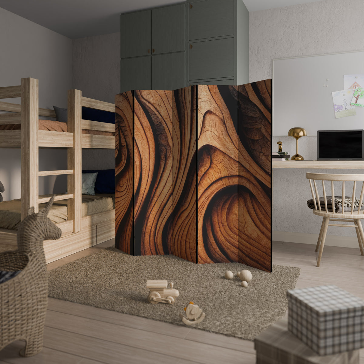WOODEN WAVES UNFOLDED Biombo de 5 Painéis