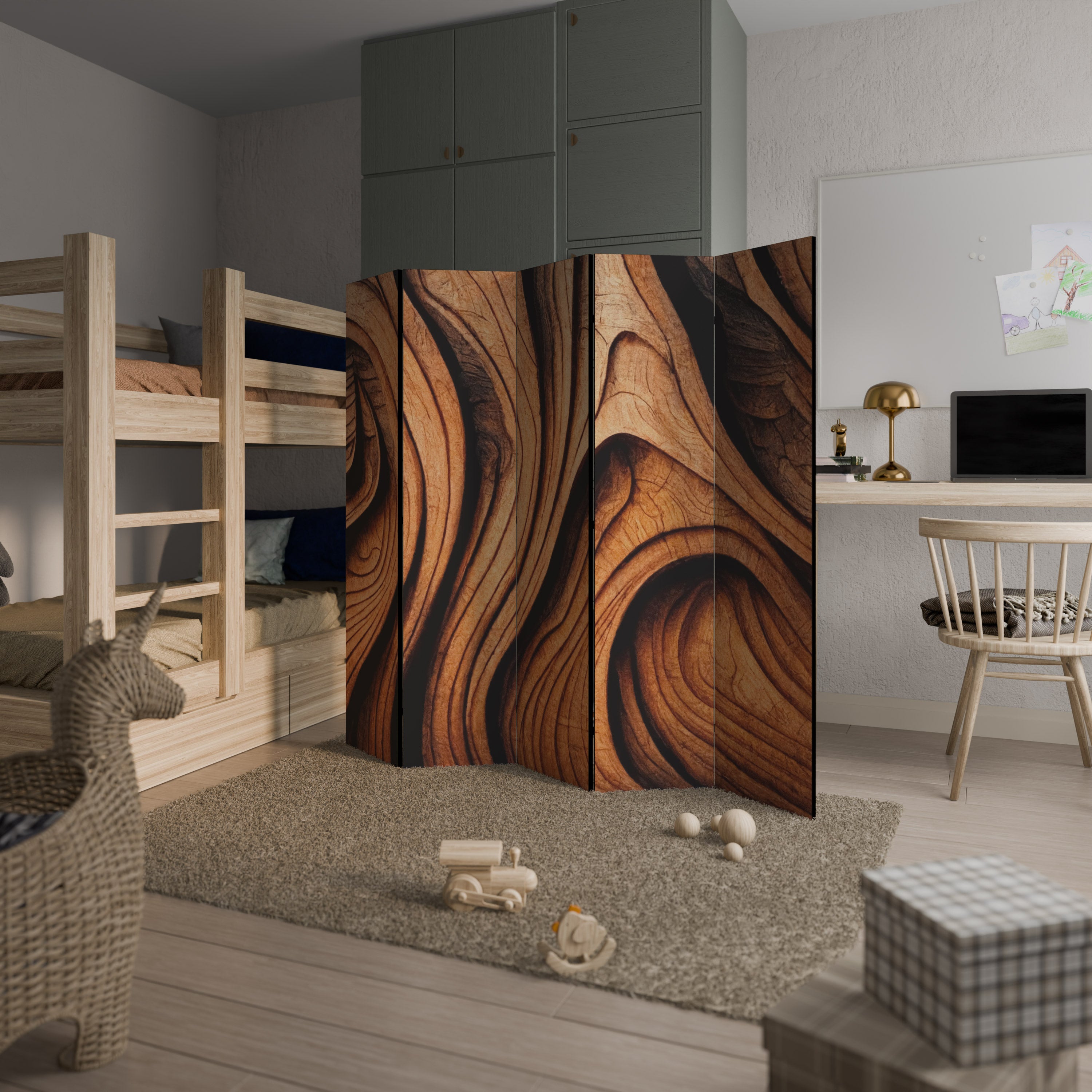 WOODEN WAVES UNFOLDED Biombo de 5 Painéis