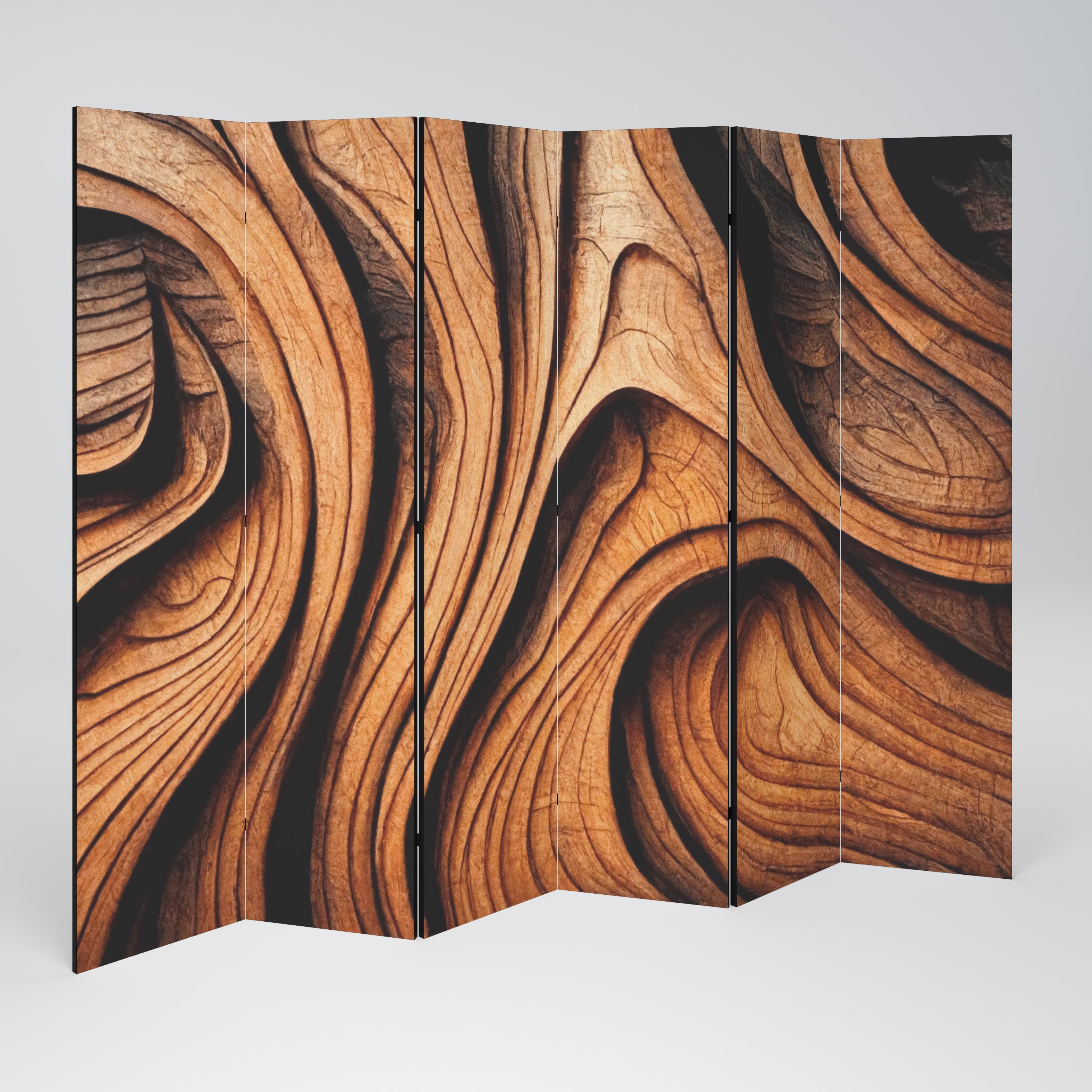 WOODEN WAVES UNFOLDED Decorative 6-Panel Room Divider