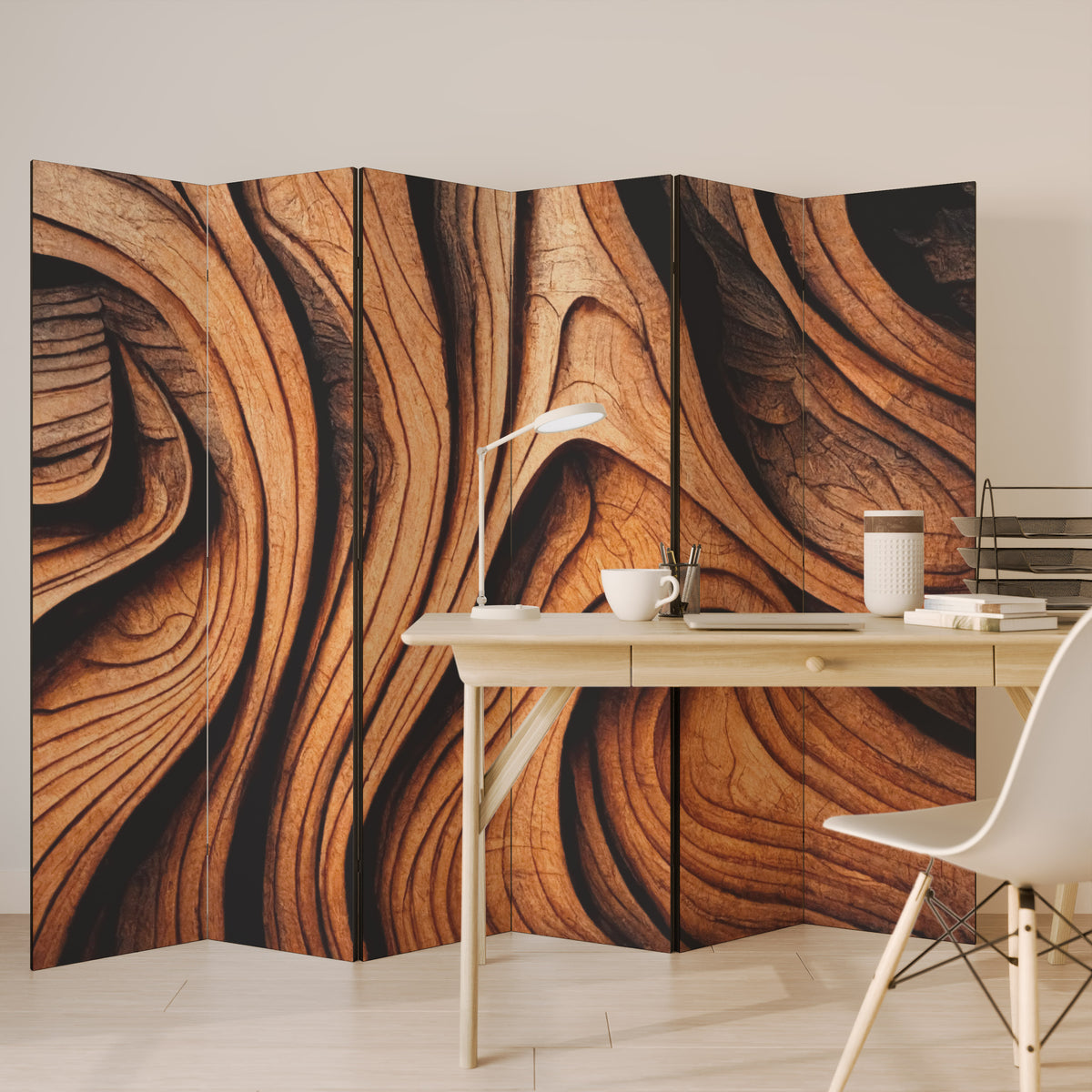 WOODEN WAVES UNFOLDED Biombo de 6 Painéis