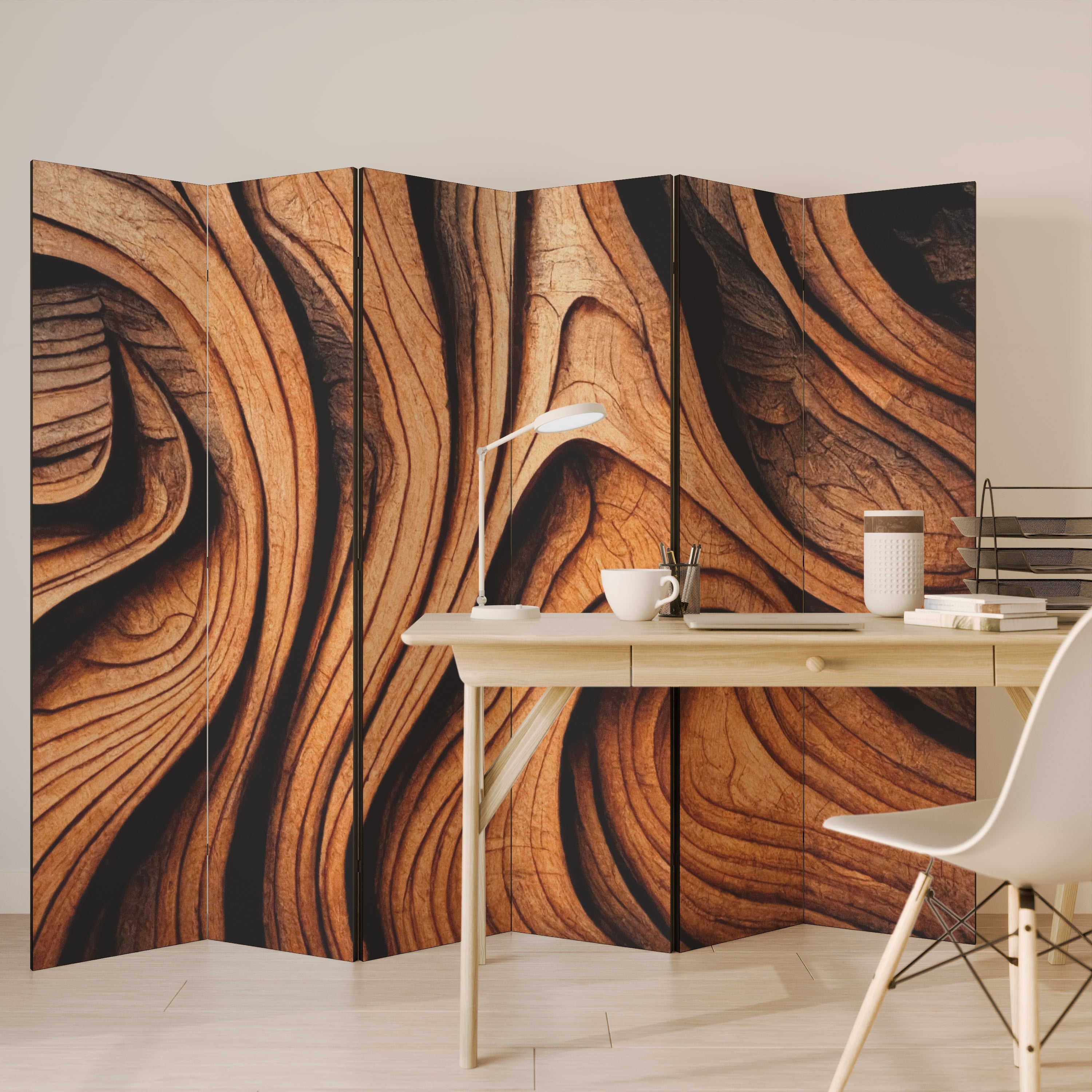 WOODEN WAVES UNFOLDED Decorative 6-Panel Room Divider