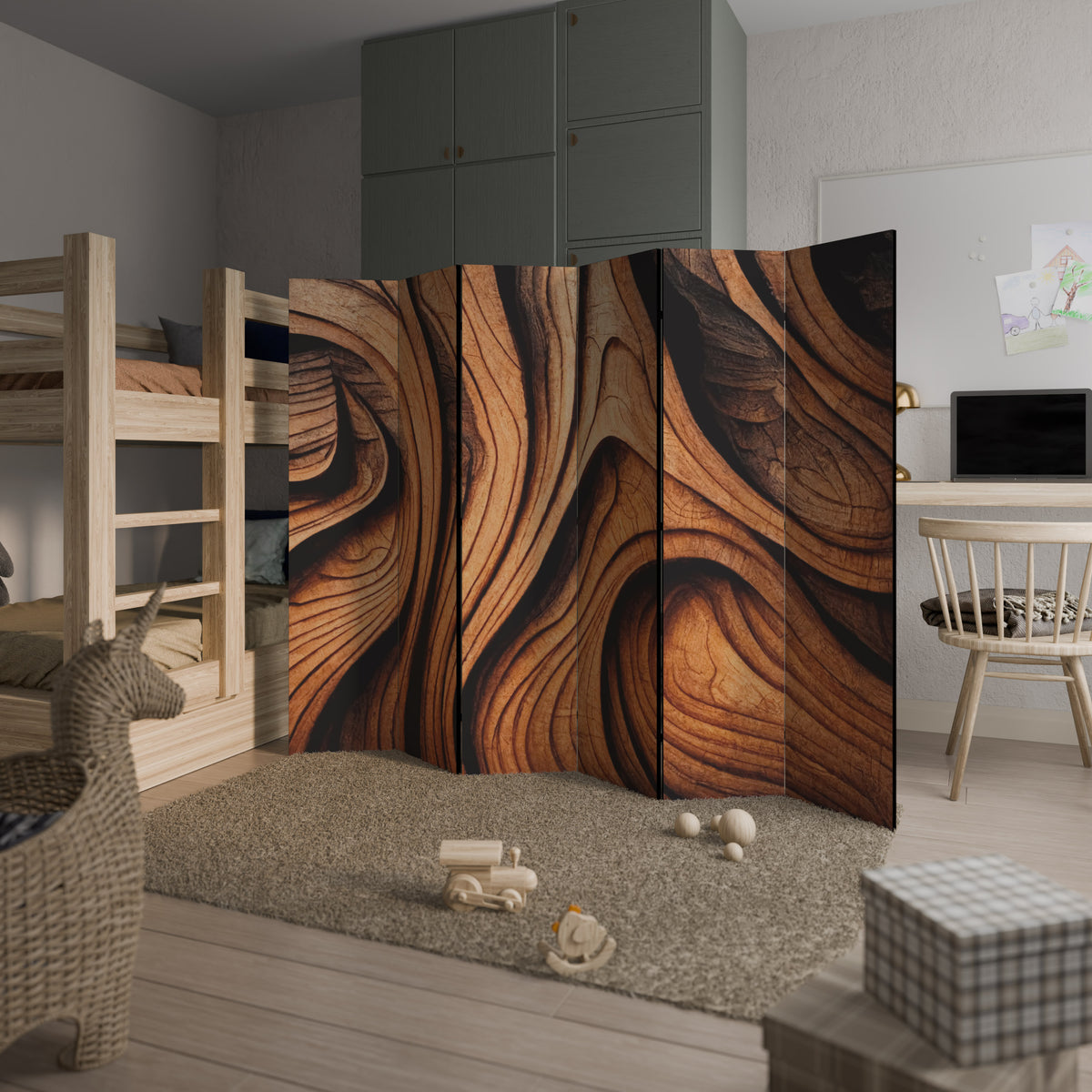 WOODEN WAVES UNFOLDED Biombo de 6 Painéis