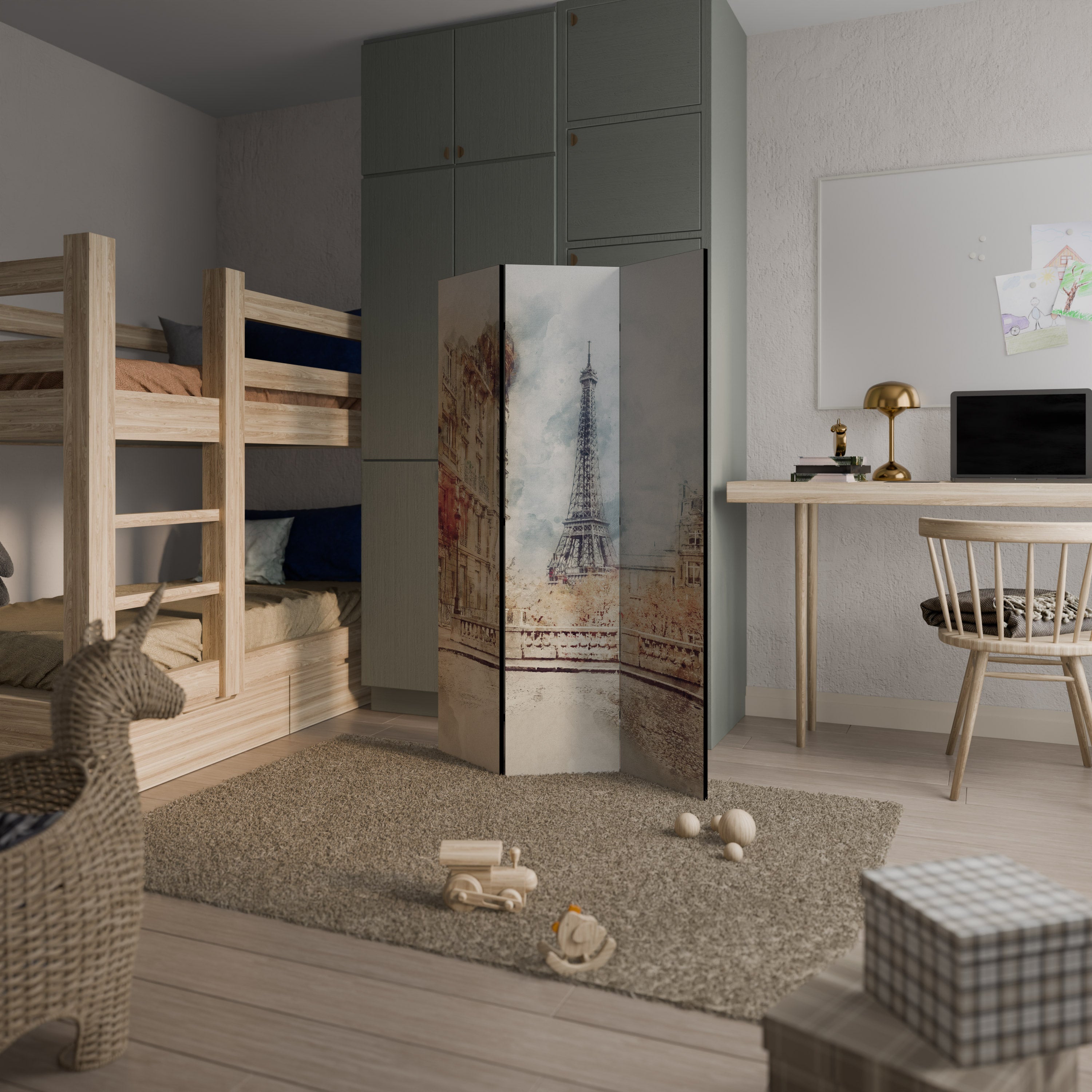 PARISIAN DAYDREAM Biombo Decorativo de 3 Painéis