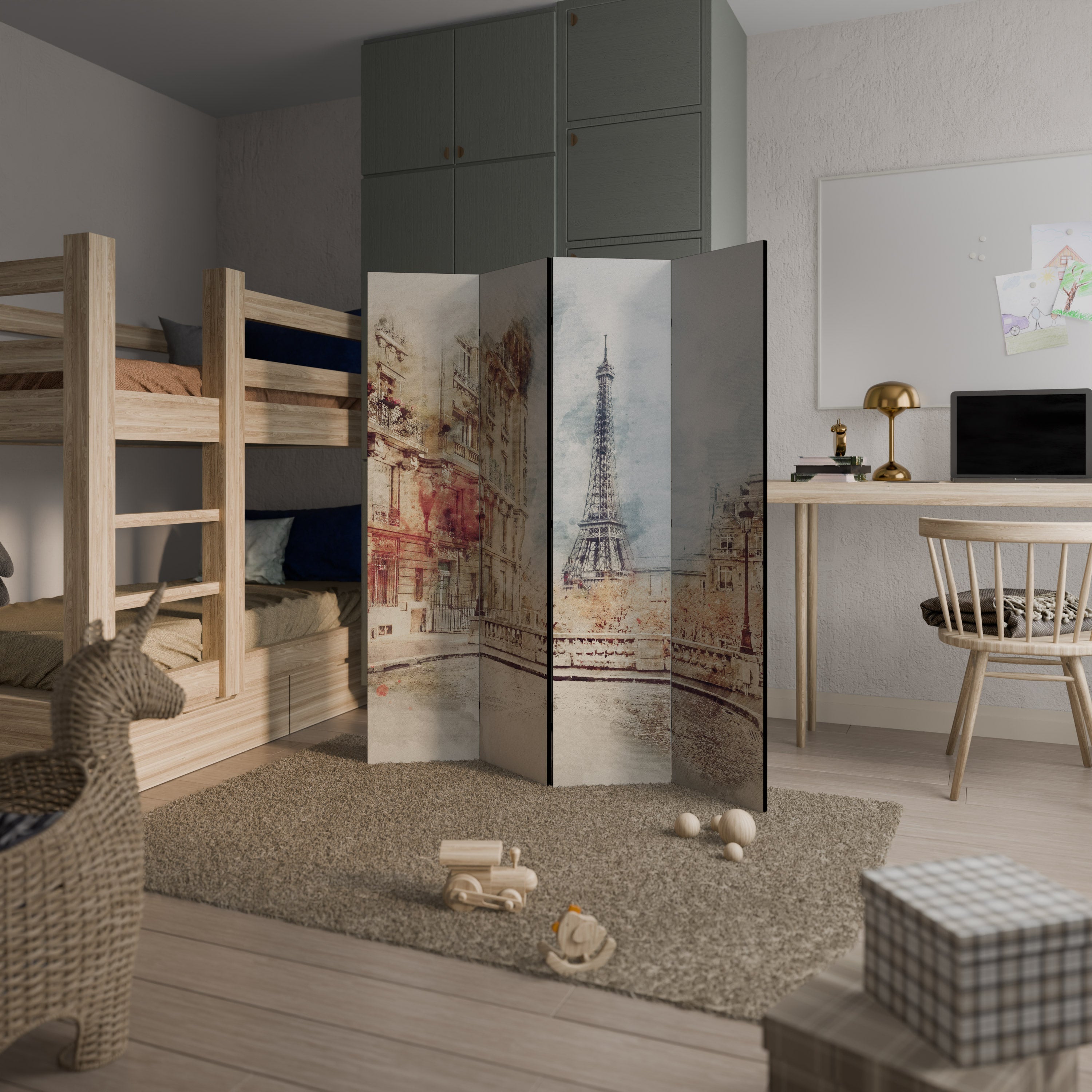 PARISIAN DAYDREAM Biombo Decorativo de 4 Painéis