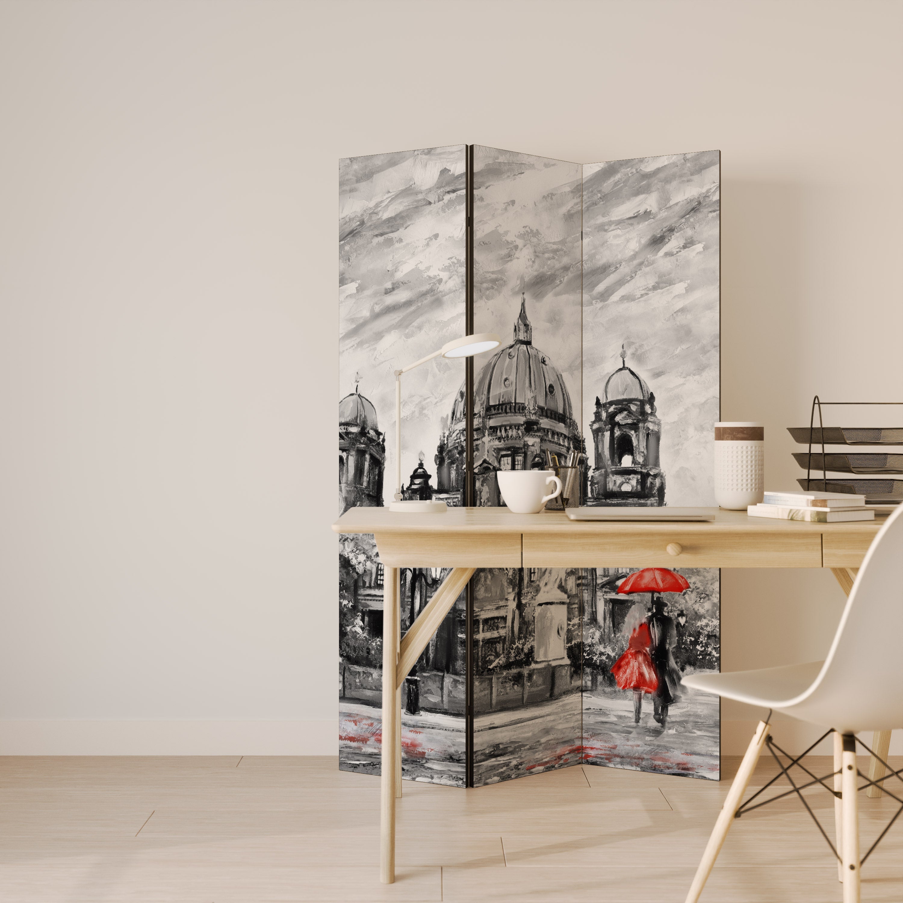 RED LEAVES EMBRACE Biombo Decorativo de 3 Painéis