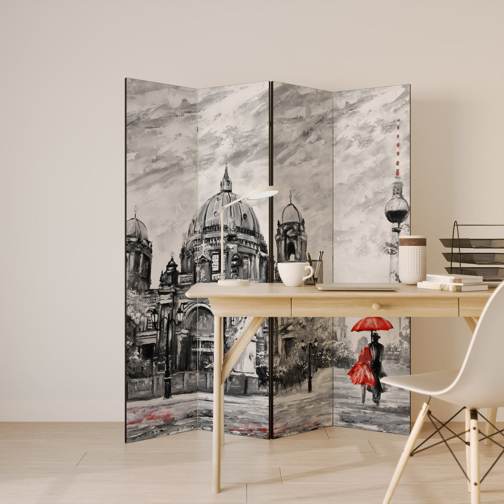 RED LEAVES EMBRACE Biombo Decorativo de 4 Painéis