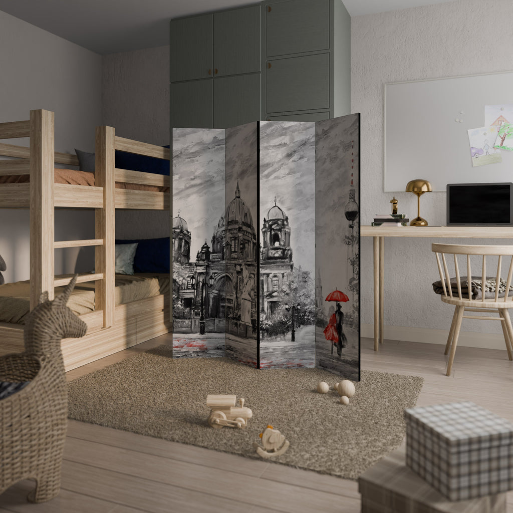 RED LEAVES EMBRACE Biombo Decorativo de 4 Painéis