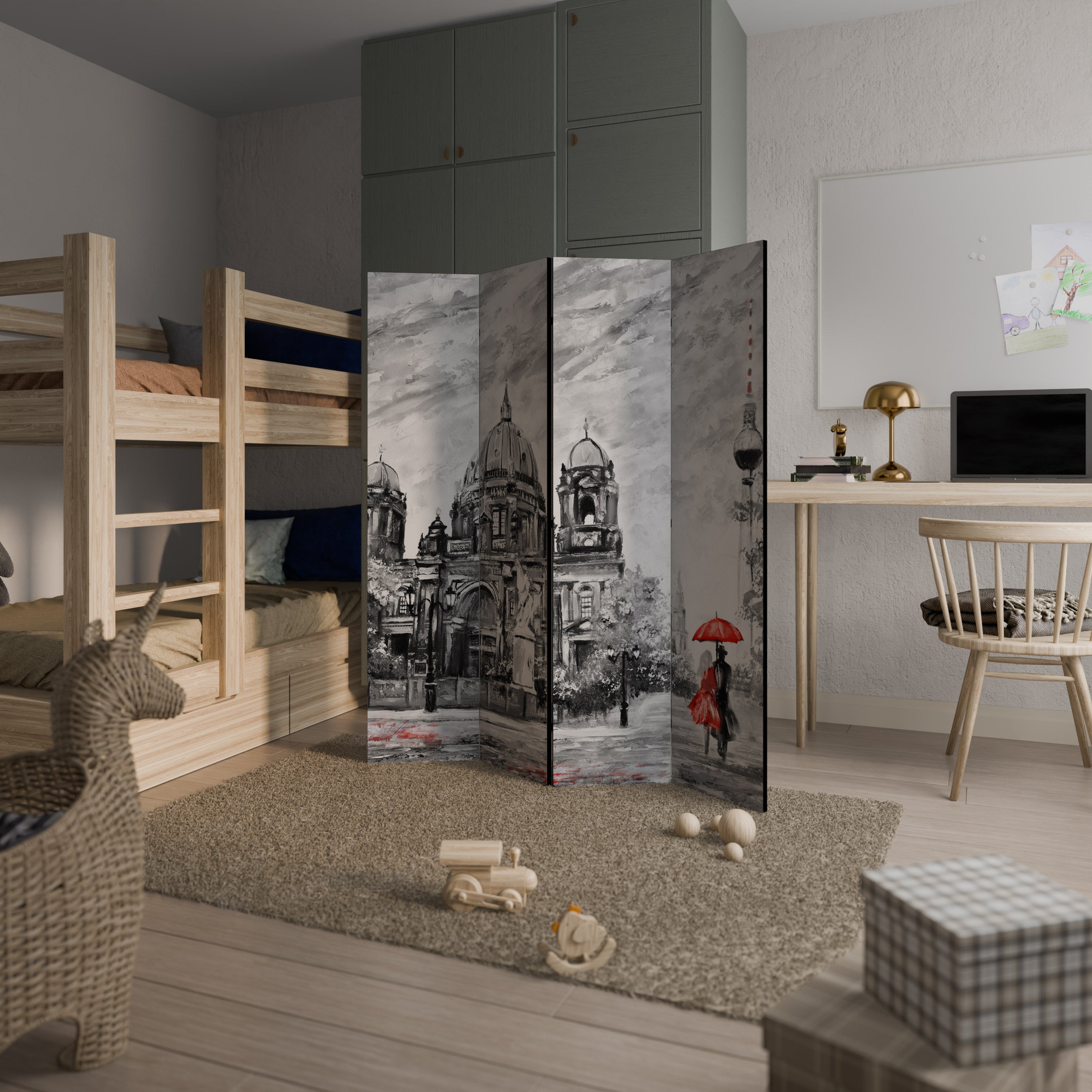 RED LEAVES EMBRACE Biombo Decorativo de 4 Painéis