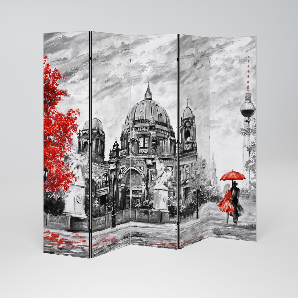 RED LEAVES EMBRACE Decorative 5-Panel Room Divider