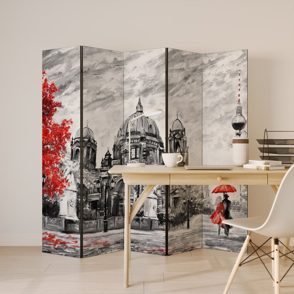 RED LEAVES EMBRACE 5-Panel Room Divider
