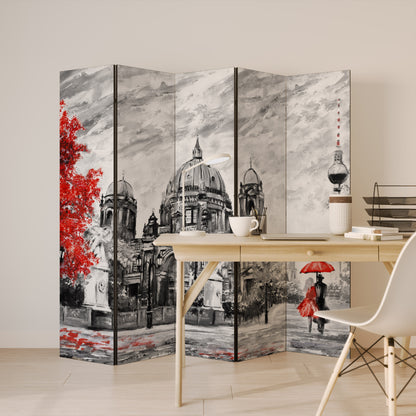 RED LEAVES EMBRACE 5-Panel Room Divider