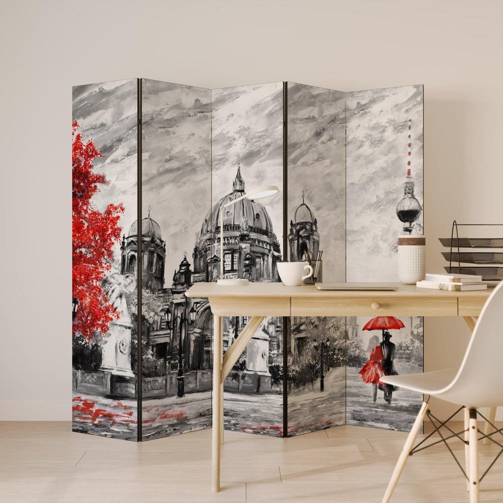 RED LEAVES EMBRACE Decorative 5-Panel Room Divider