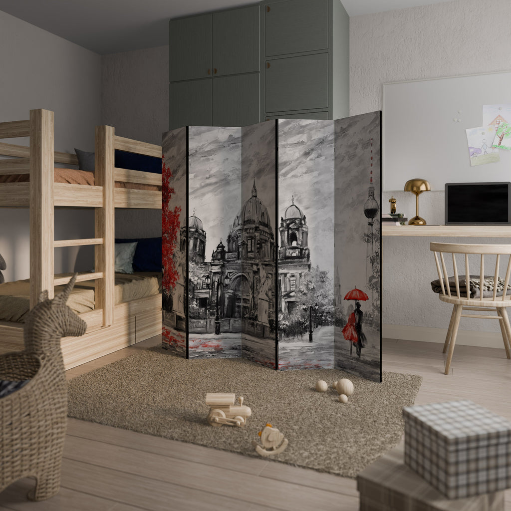 RED LEAVES EMBRACE Decorative 5-Panel Room Divider