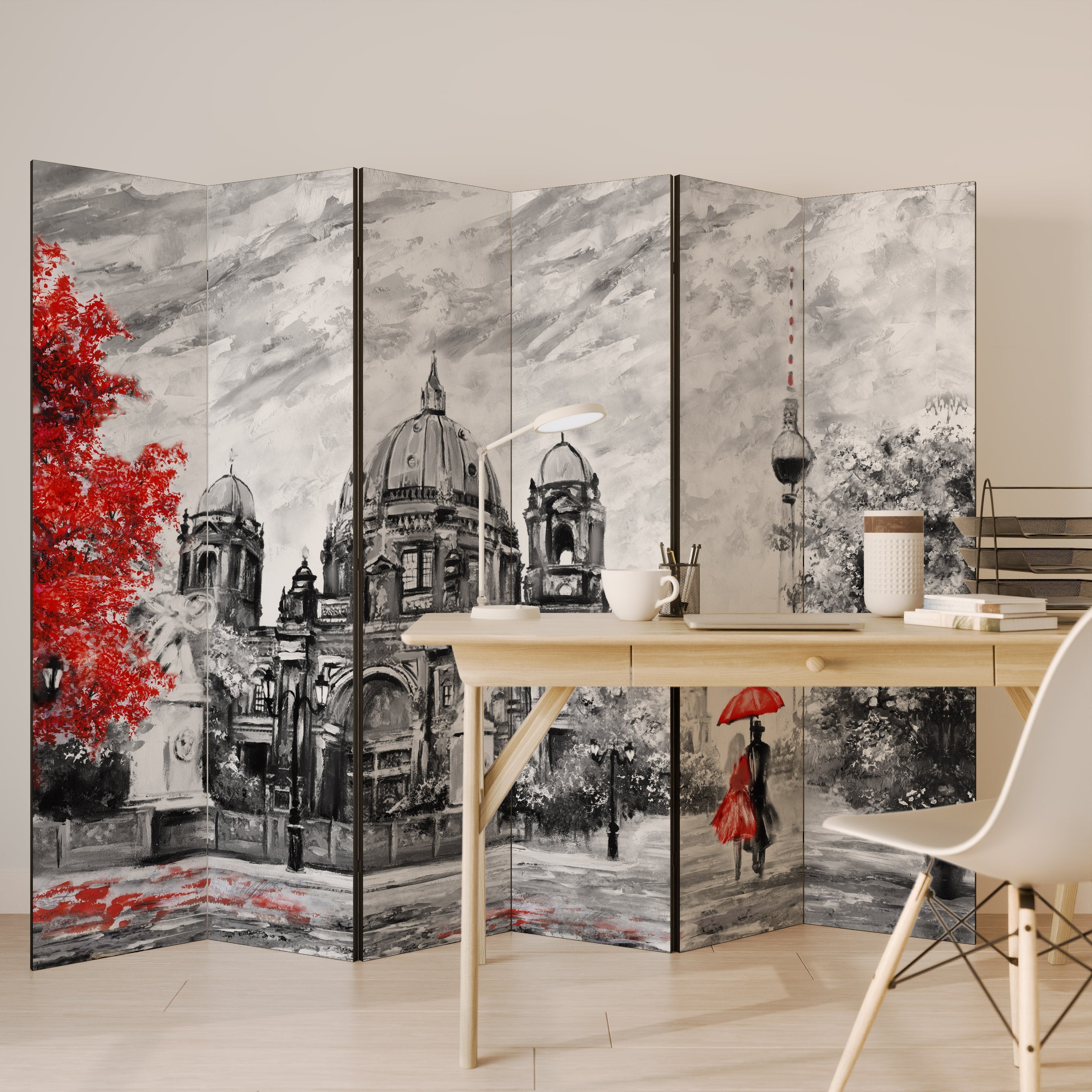RED LEAVES EMBRACE Decorative 6-Panel Room Divider