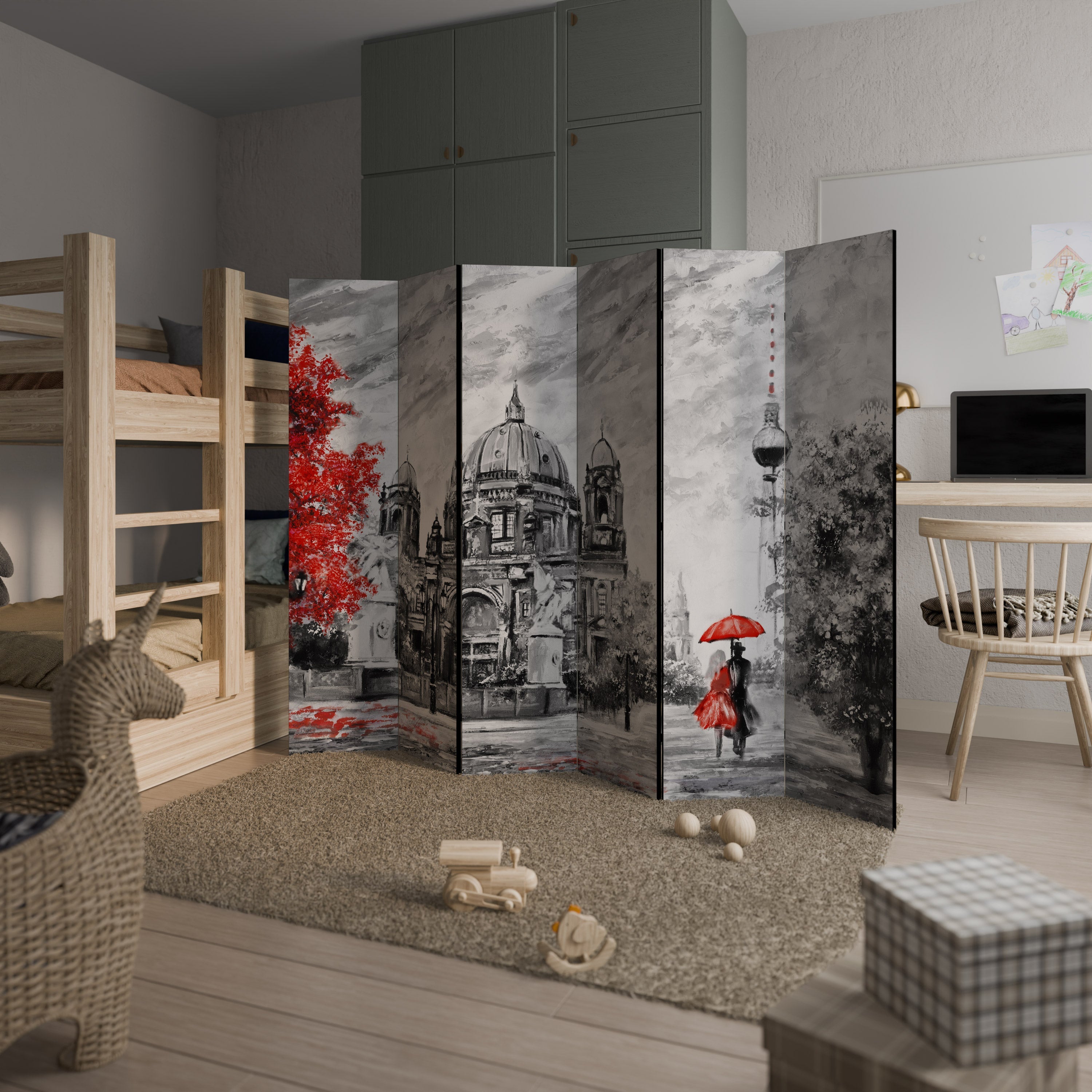 RED LEAVES EMBRACE Decorative 6-Panel Room Divider