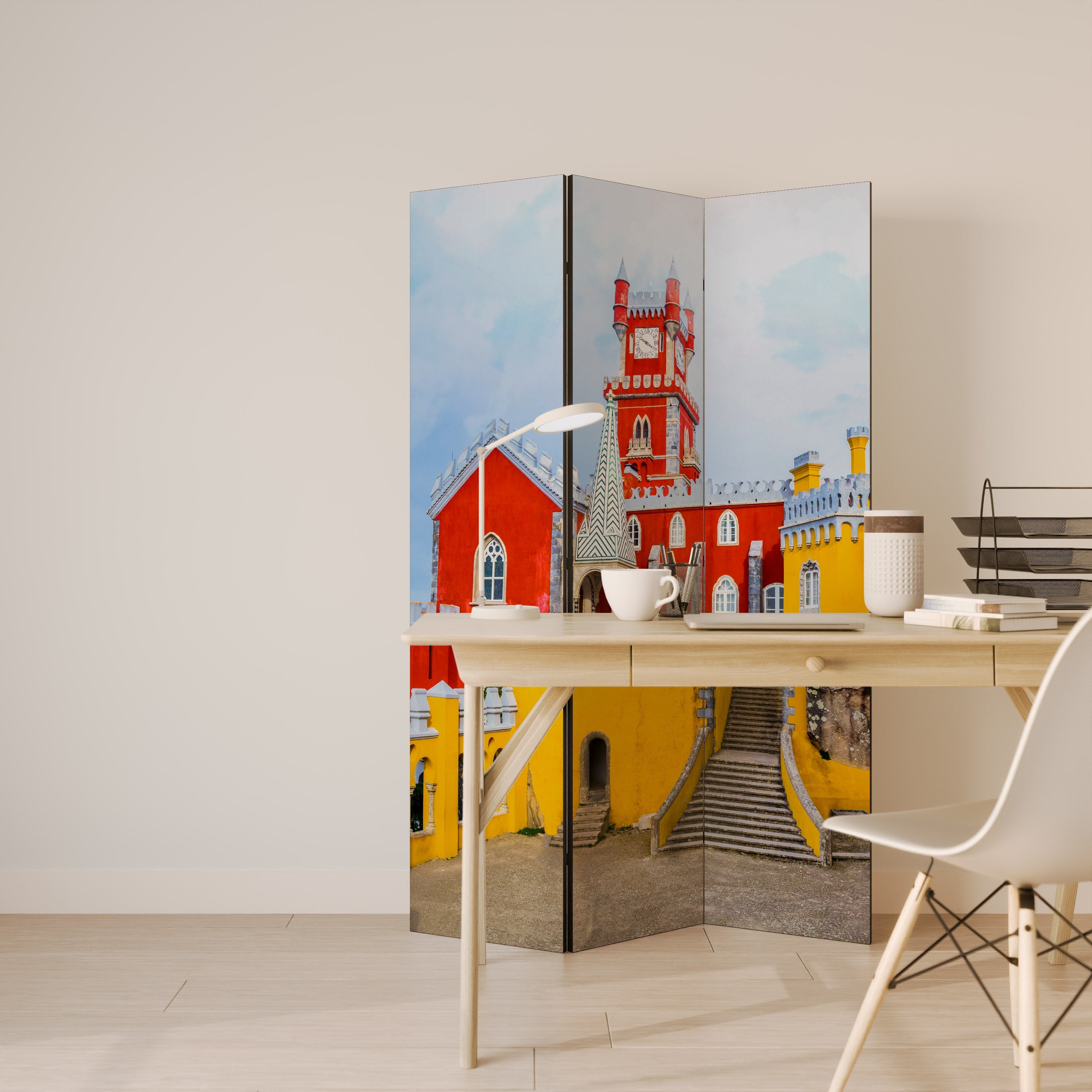 COLORFUL CASTLE CORRIDORS Biombo Decorativo de 3 Painéis