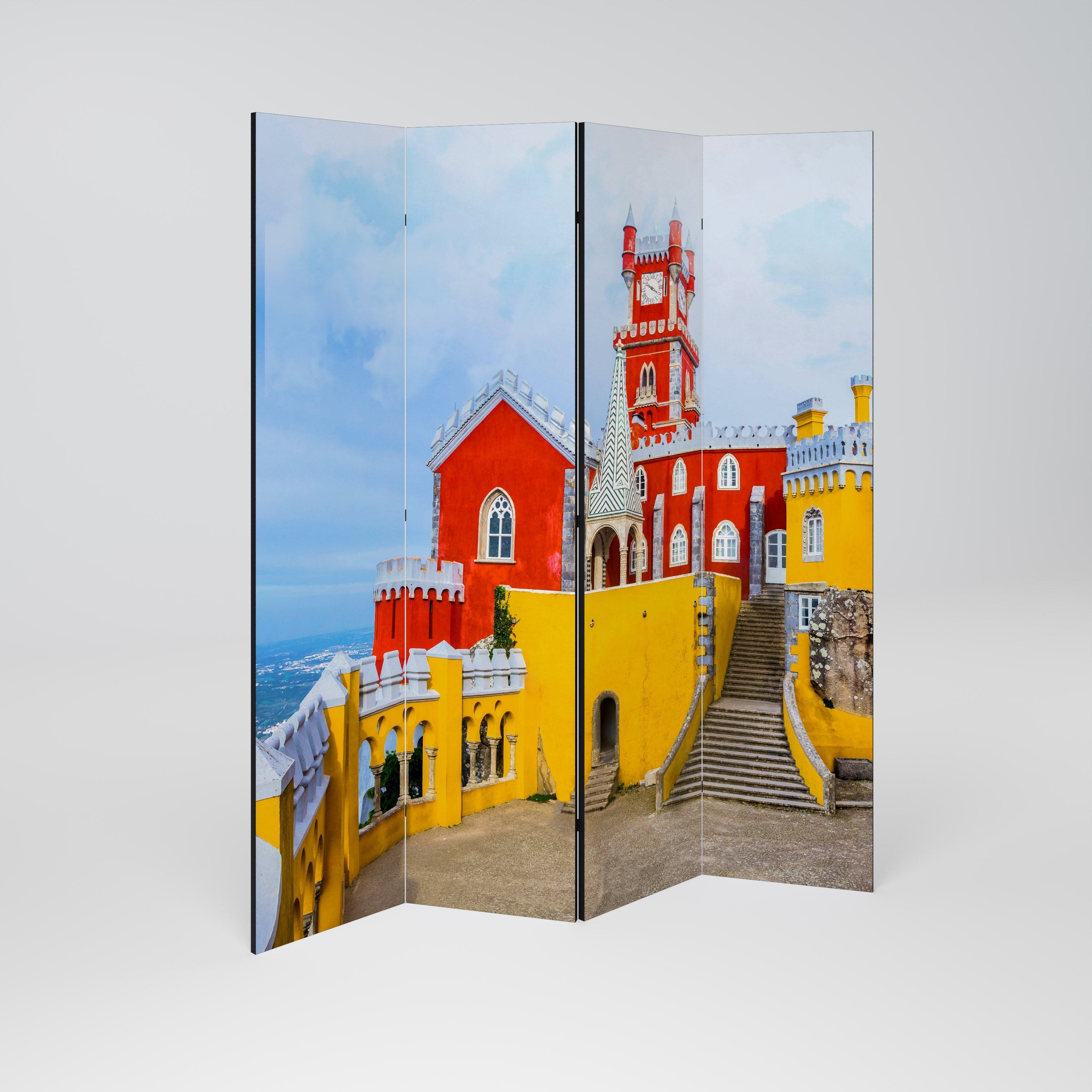 COLORFUL CASTLE CORRIDORS Biombo Decorativo de 4 Painéis