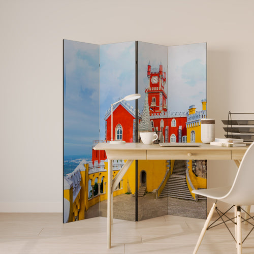 COLORFUL CASTLE CORRIDORS Biombo Decorativo de 4 Painéis