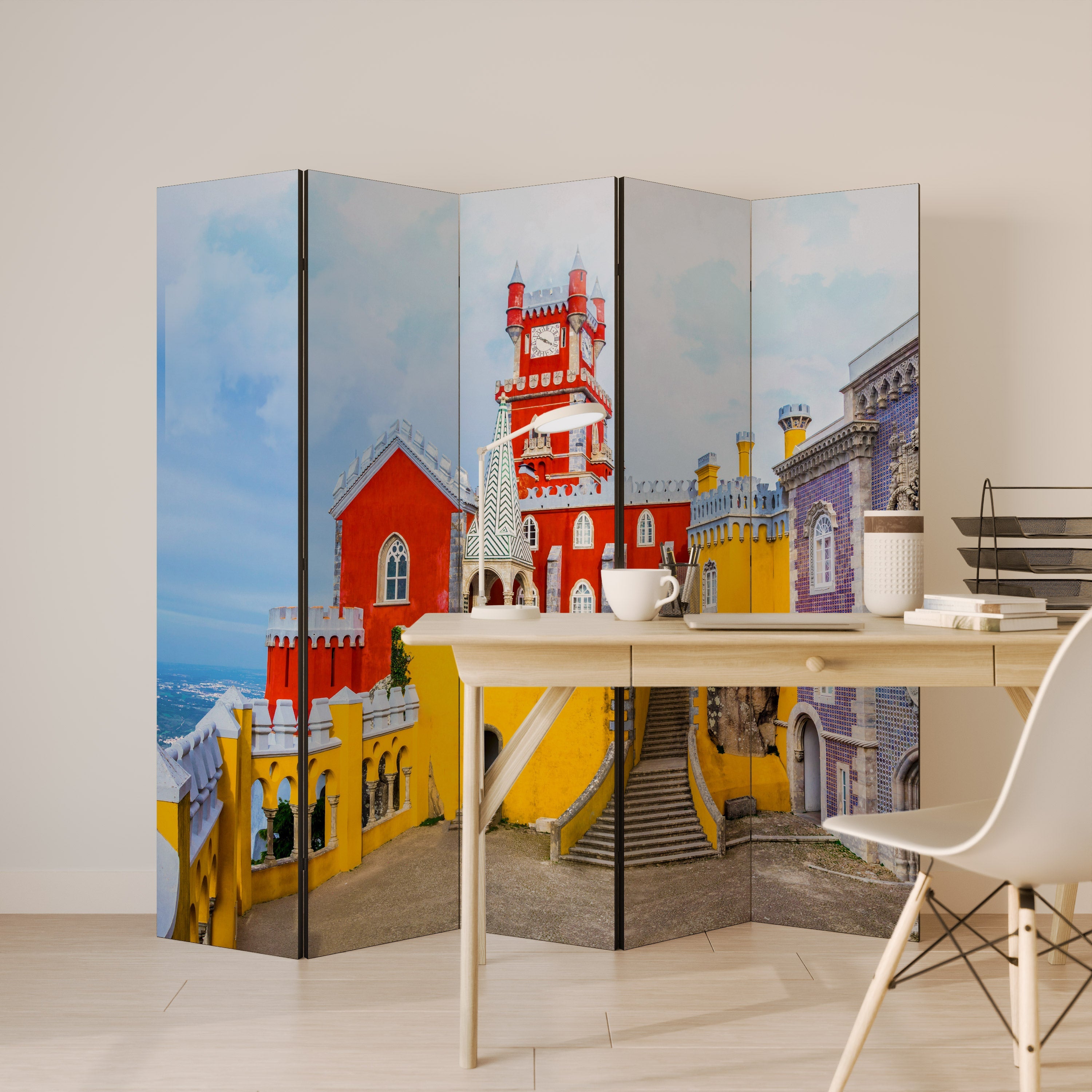 COLORFUL CASTLE CORRIDORS Decorative 5-Panel Room Divider