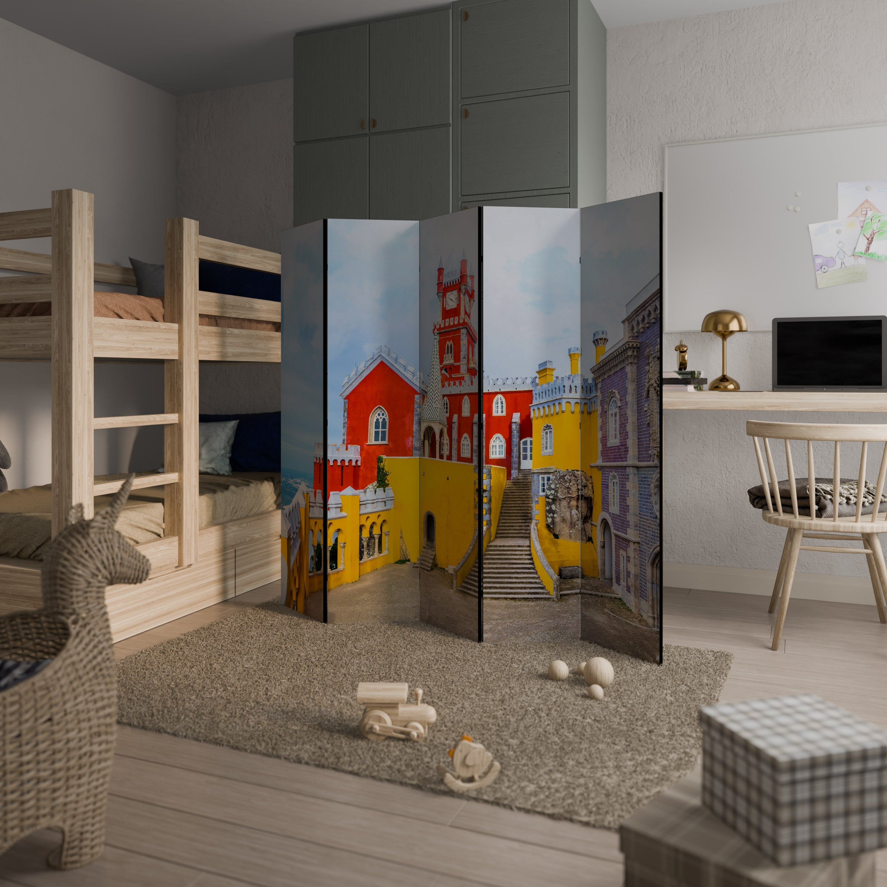 COLORFUL CASTLE CORRIDORS Decorative 5-Panel Room Divider