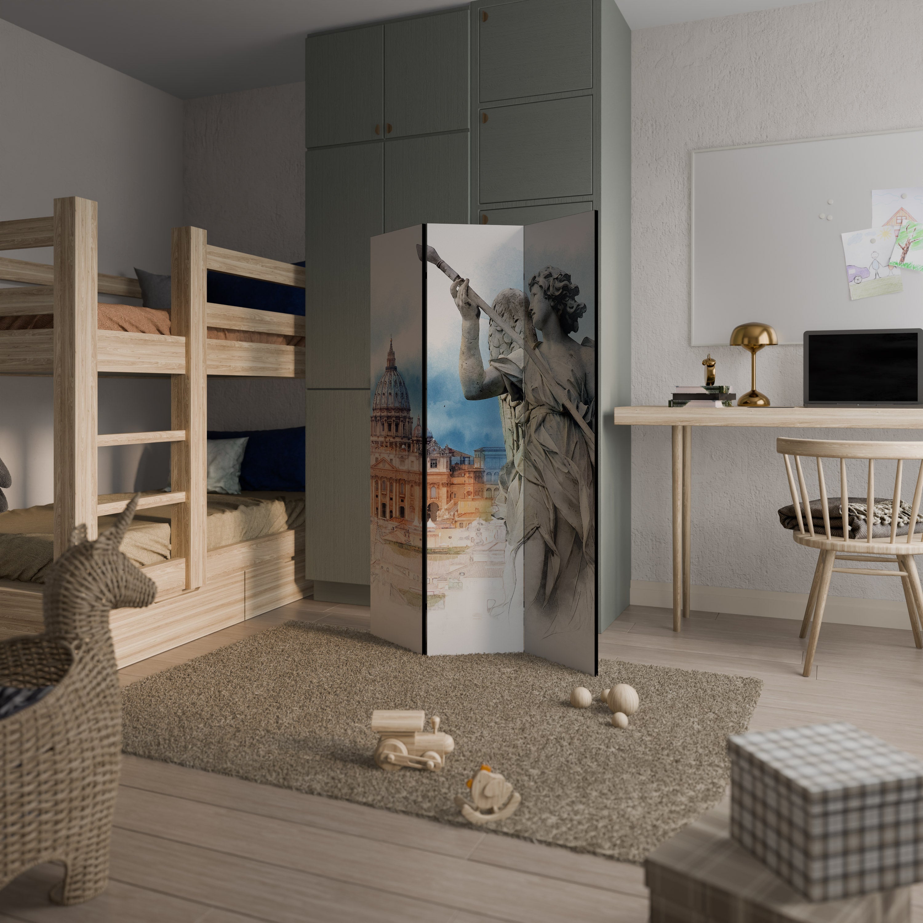 MYSTICAL CITYSCAPE RELIC Biombo Decorativo de 3 Painéis