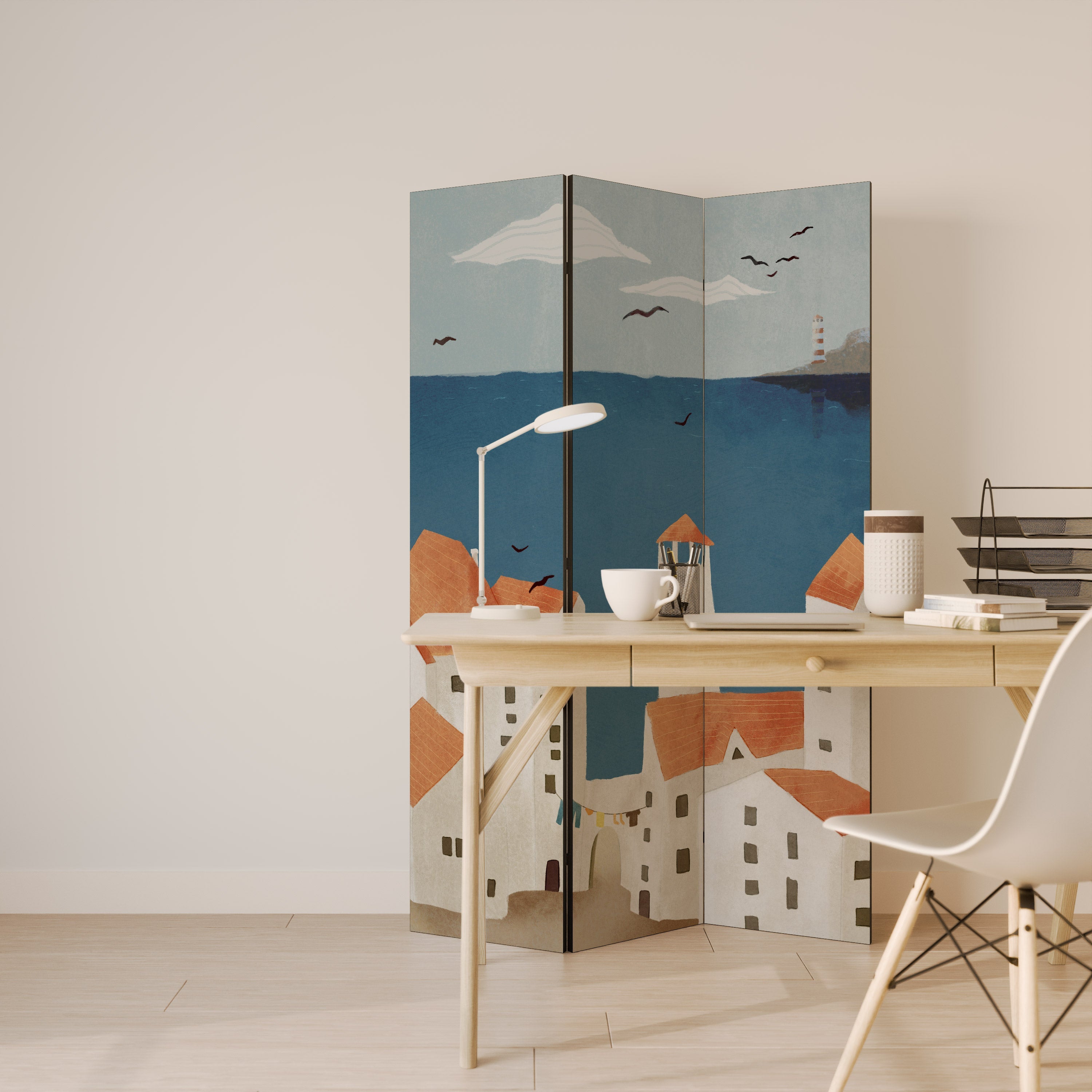 COASTLAND VILLAGE Biombo Decorativo de 3 Painéis