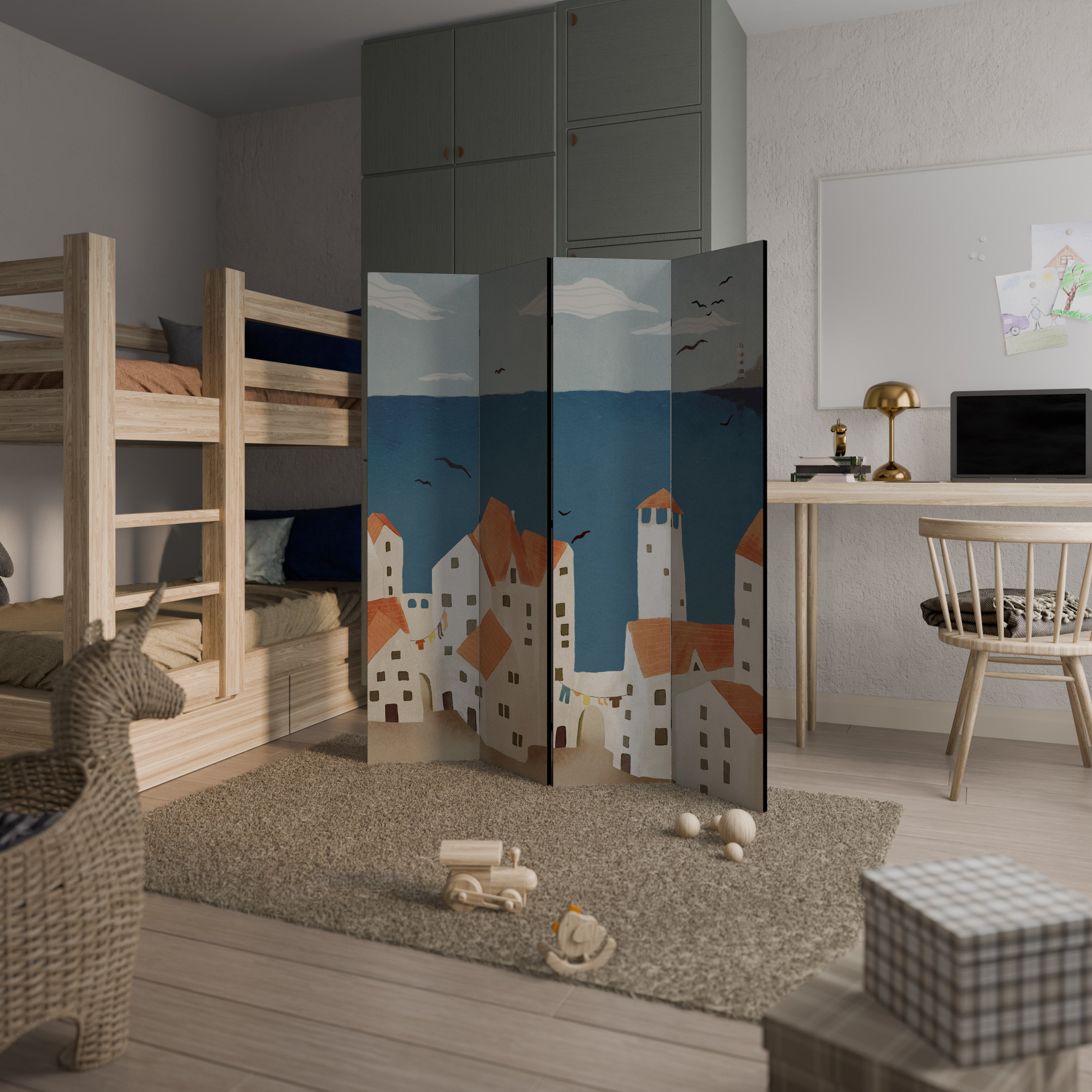 COASTLAND VILLAGE Biombo Decorativo de 4 Painéis