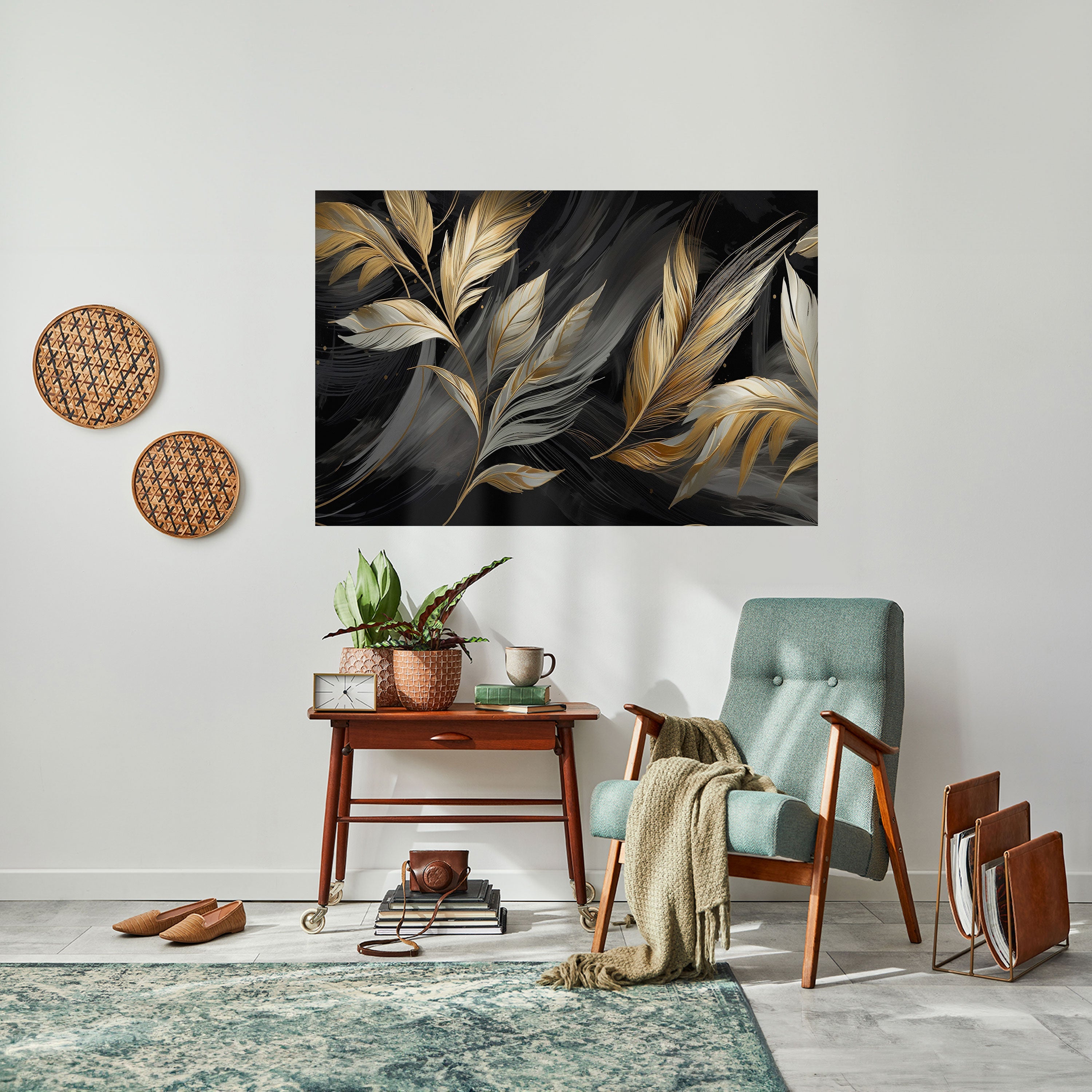 MYSTIC GOLD LEAVES Peel and Stick Horizontal Poster