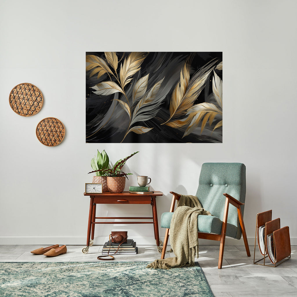 MYSTIC GOLD LEAVES Peel and Stick Horizontal Poster