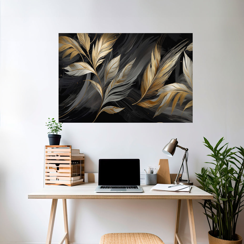 MYSTIC GOLD LEAVES Peel and Stick Horizontal Poster
