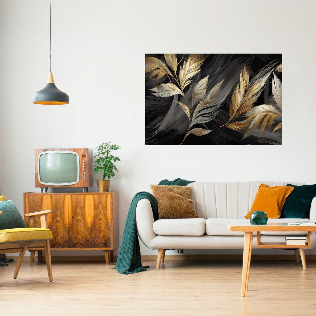 MYSTIC GOLD LEAVES Peel and Stick Horizontal Poster