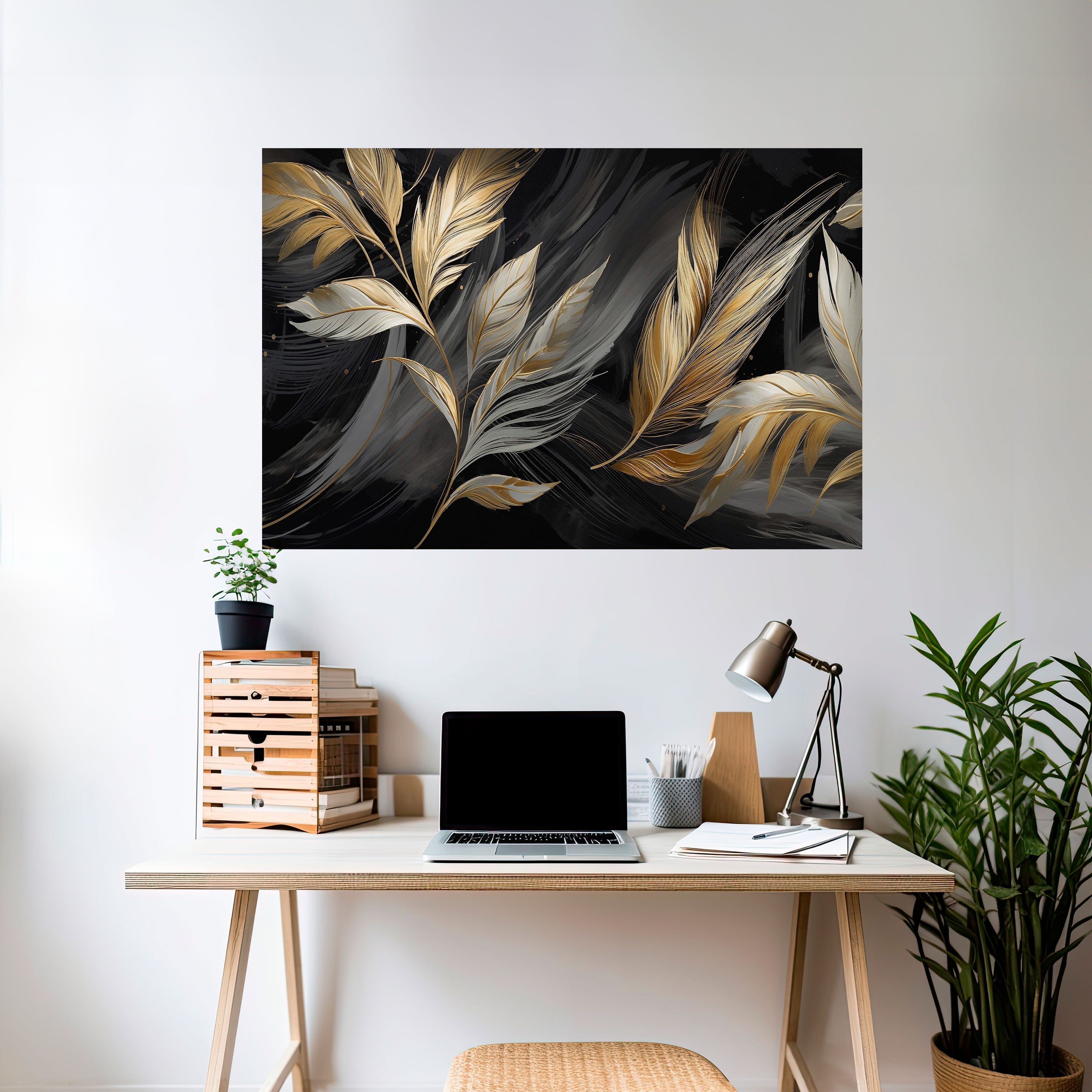 MYSTIC GOLD LEAVES Peel and Stick Horizontal Poster