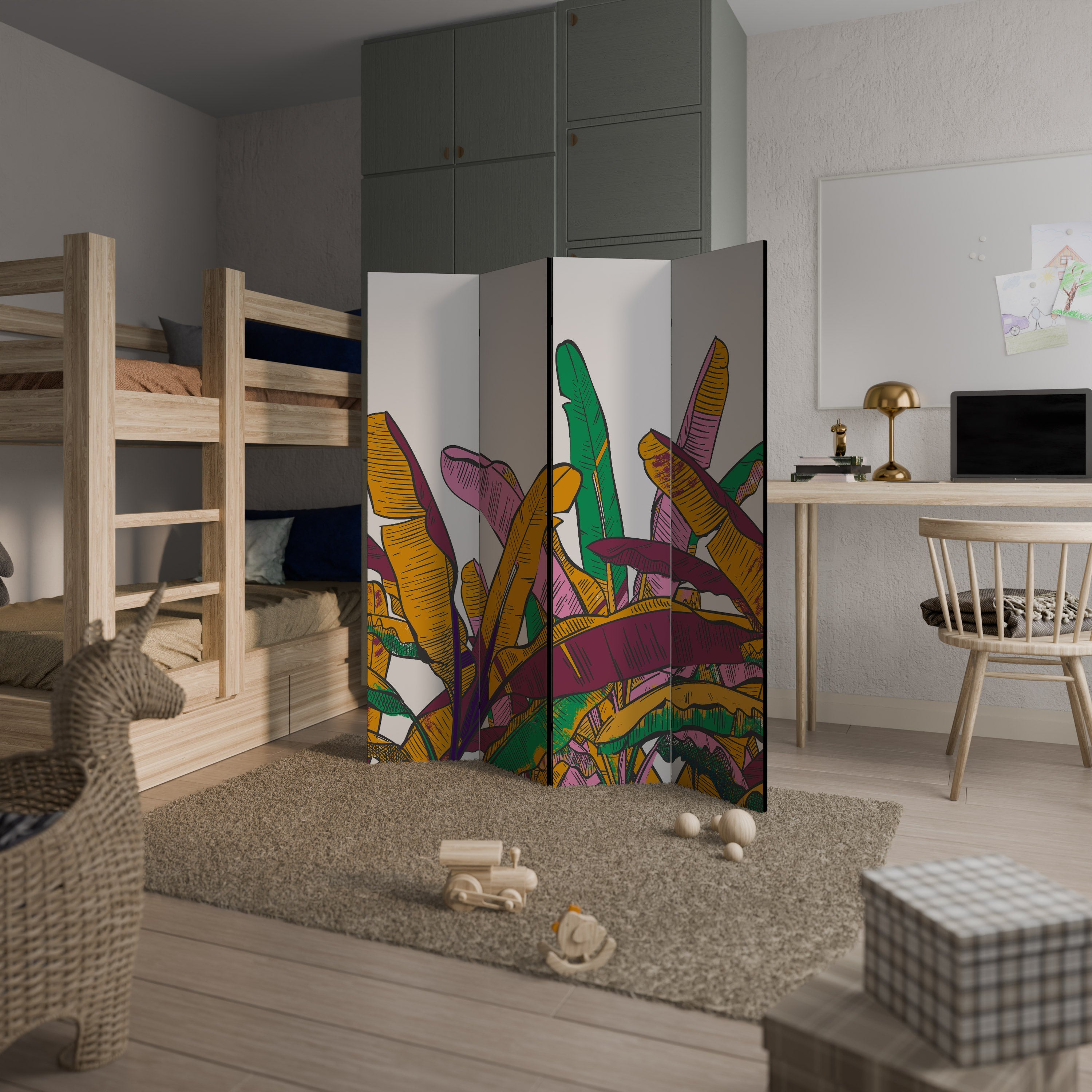 TROPICAL GLOW Biombo Decorativo de 4 Painéis