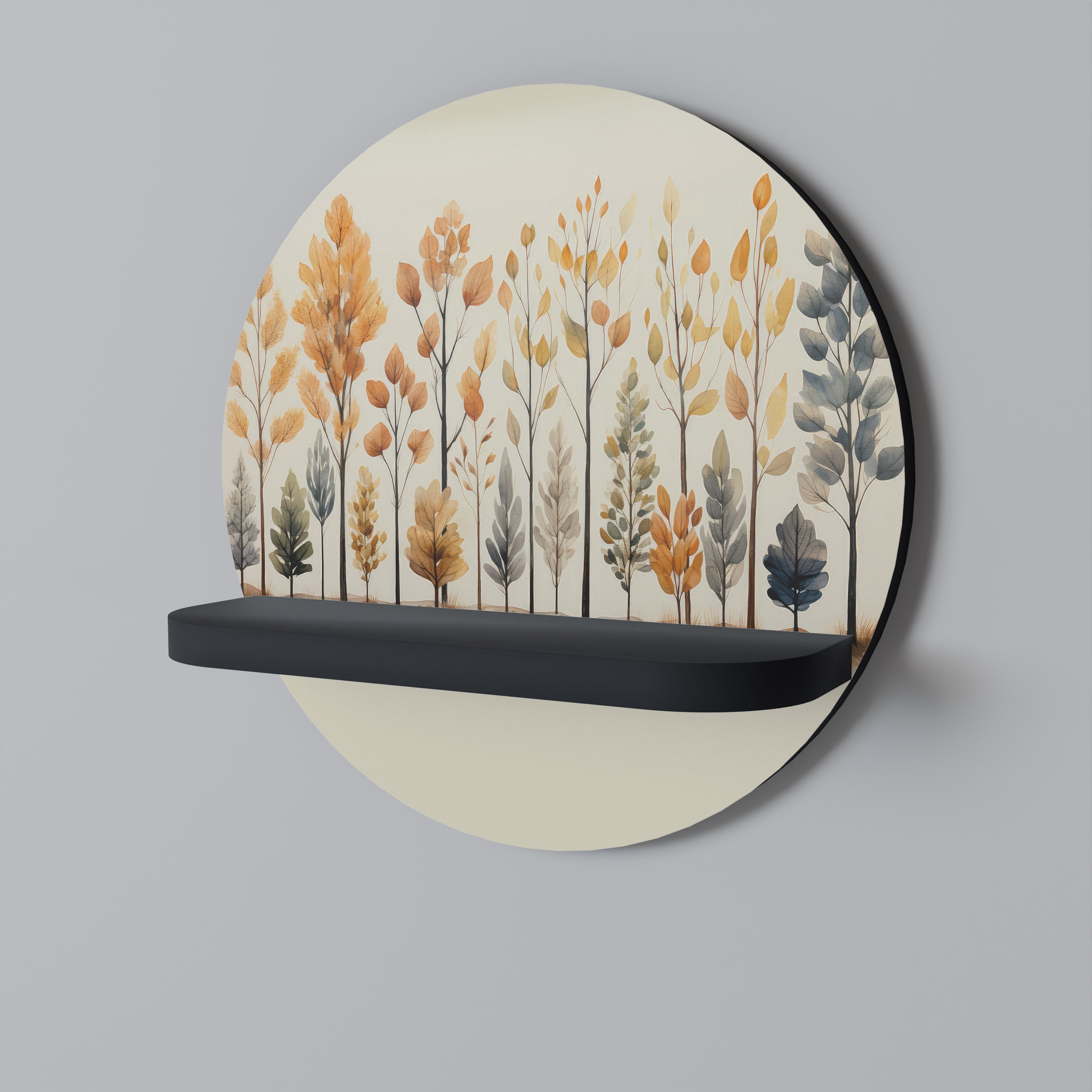 AUTUMN FOREST Prateleira Redonda Decorativa em Acabamento Preto