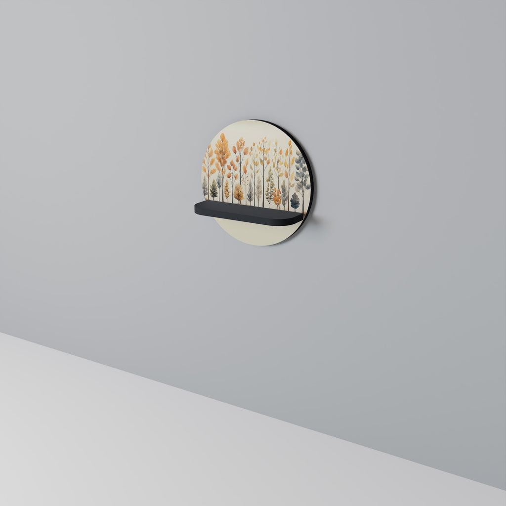 AUTUMN FOREST Round Art Shelf In Black Finish