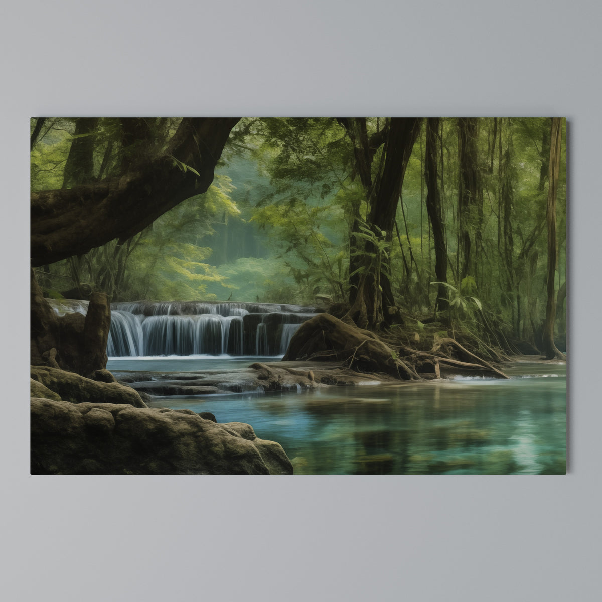 TRANQUIL WATERFALL ESCAPE Horizontal Canvas Print