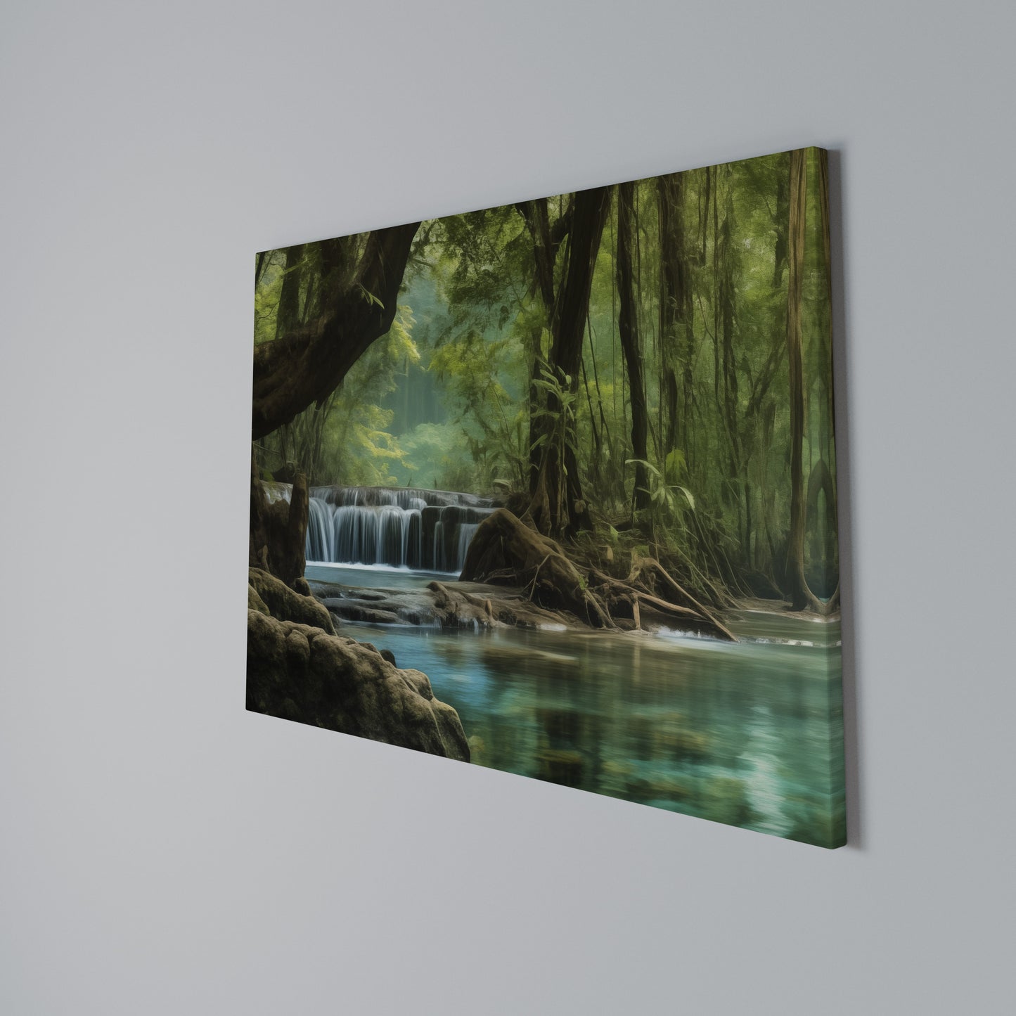 TRANQUIL WATERFALL ESCAPE Horizontal Canvas Print