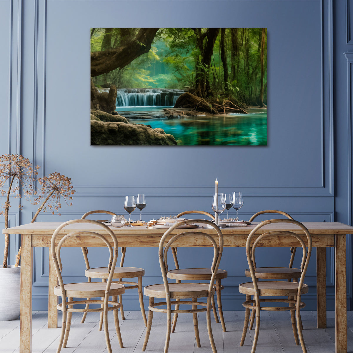 TRANQUIL WATERFALL ESCAPE Horizontal Canvas Print