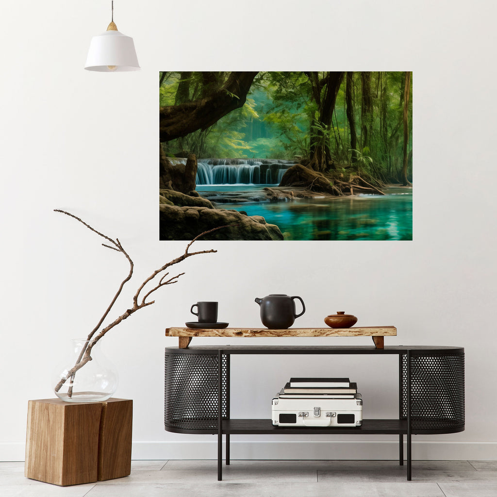 TRANQUIL WATERFALL ESCAPE Peel and Stick Horizontal Poster