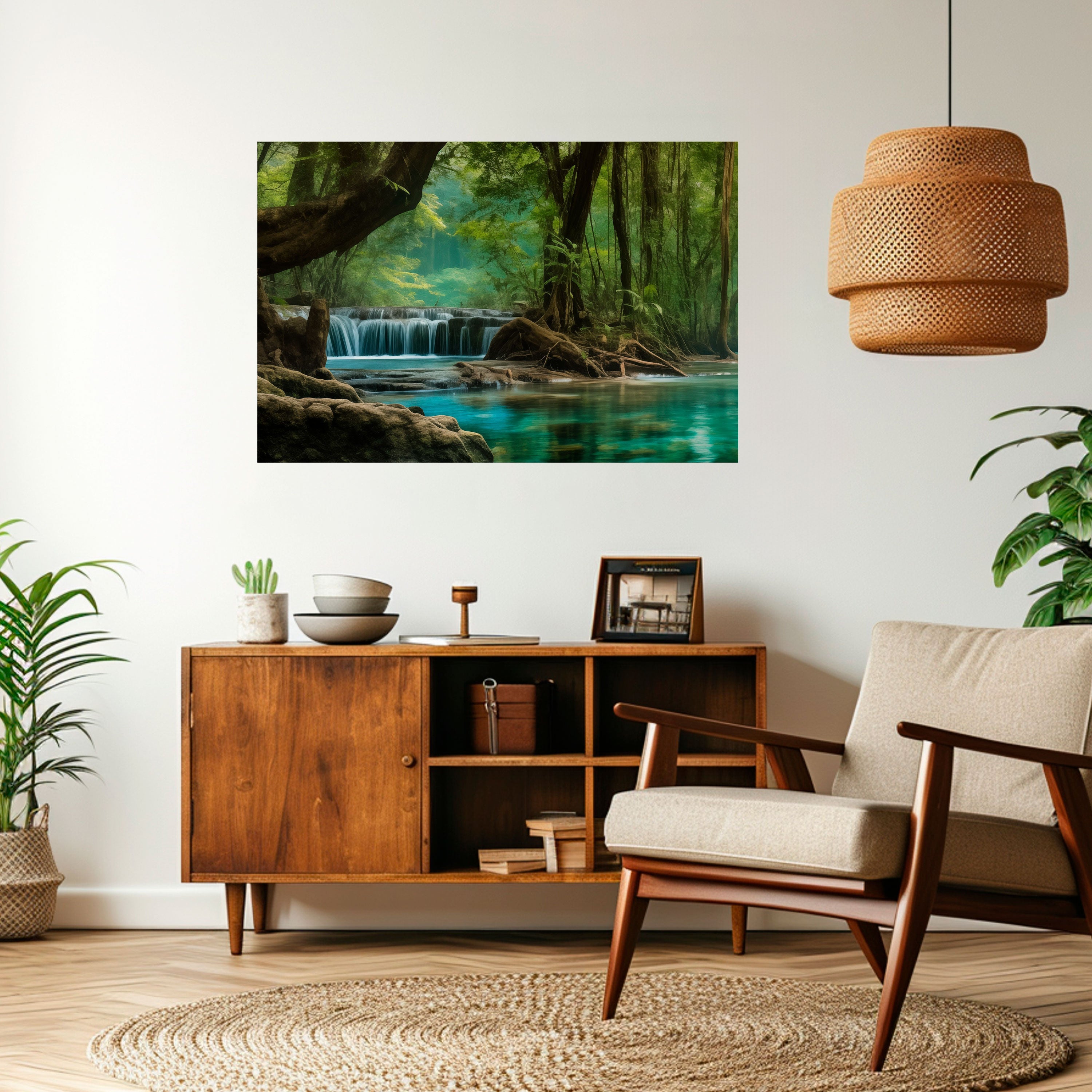 TRANQUIL WATERFALL ESCAPE Peel and Stick Horizontal Poster
