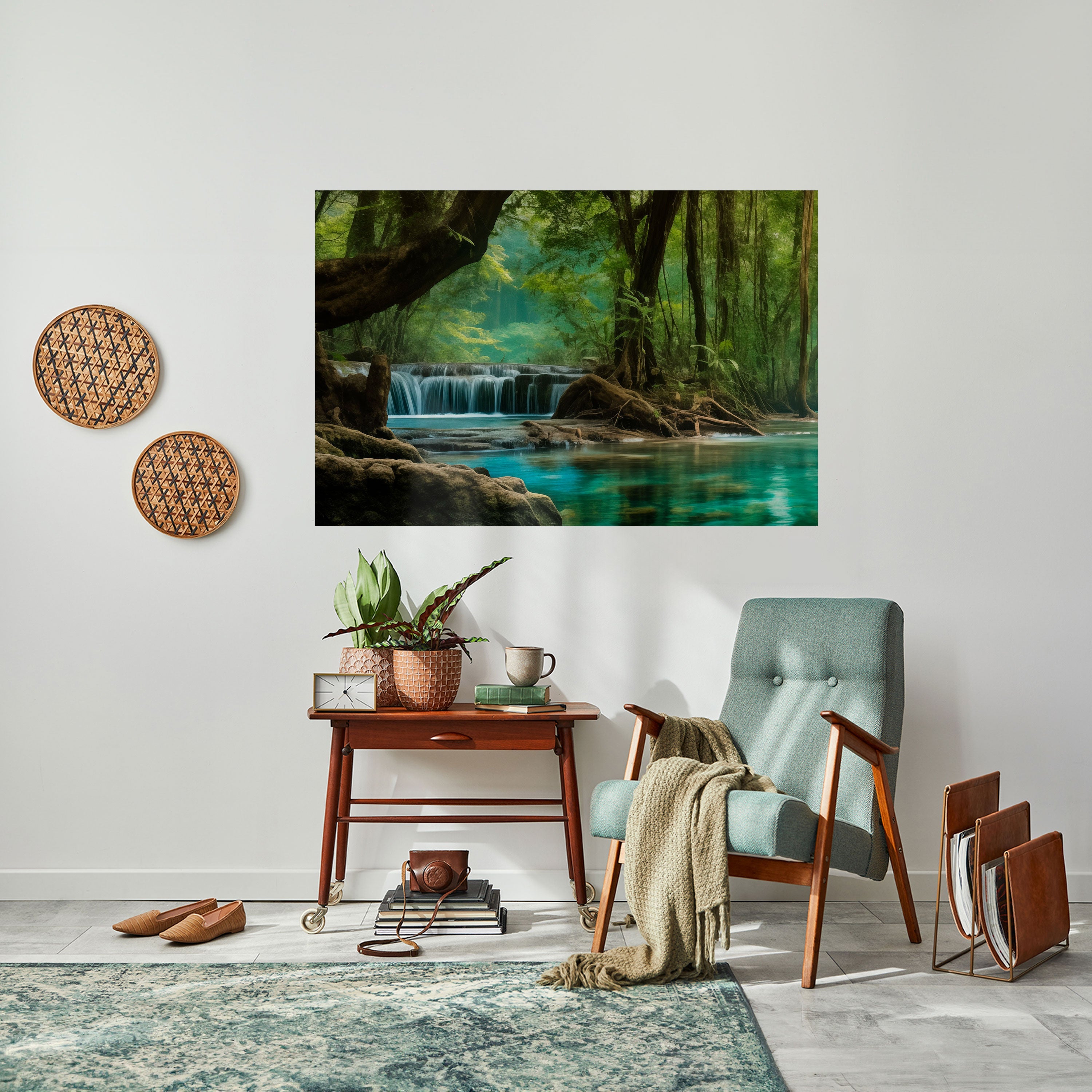 TRANQUIL WATERFALL ESCAPE Peel and Stick Horizontal Poster