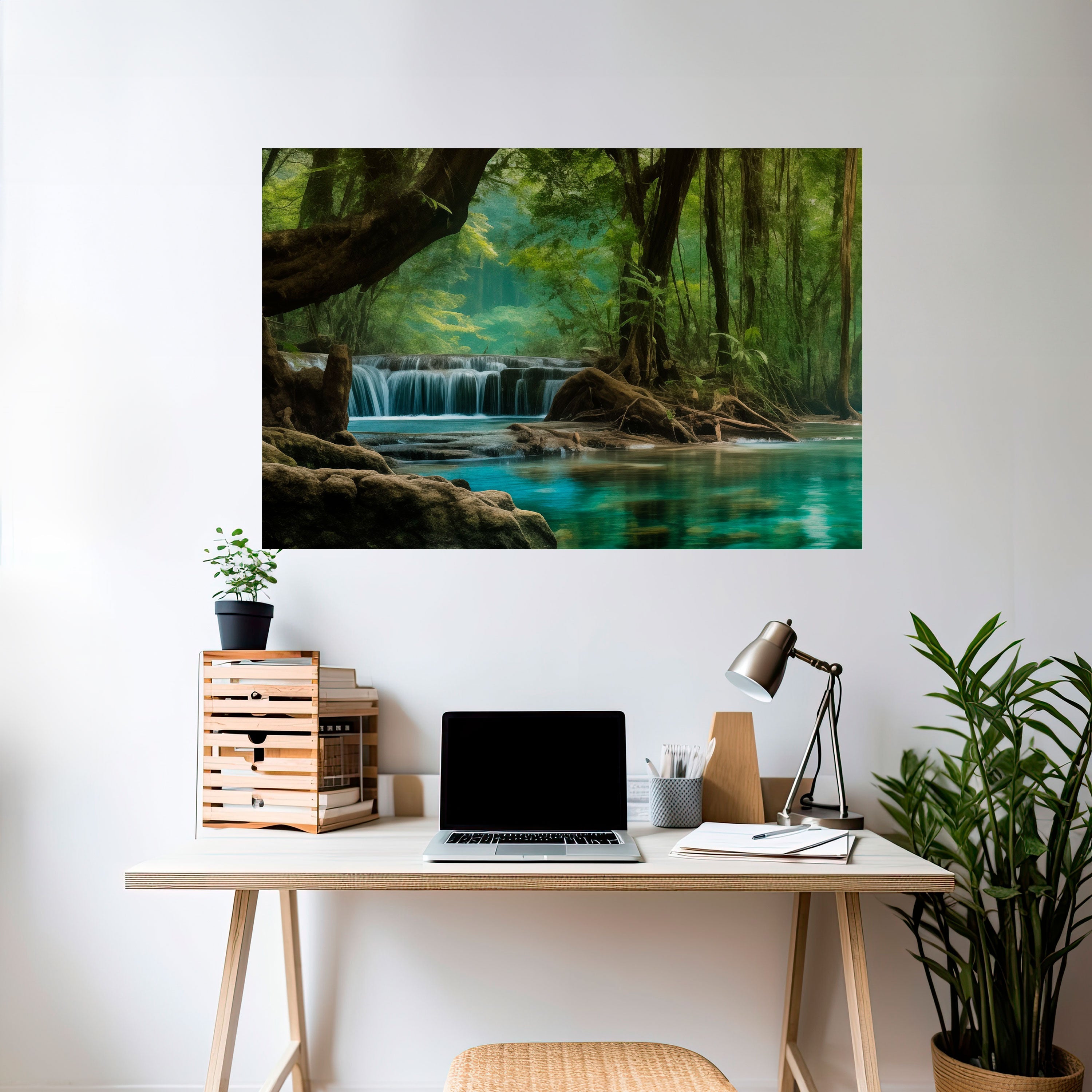 TRANQUIL WATERFALL ESCAPE Peel and Stick Horizontal Poster