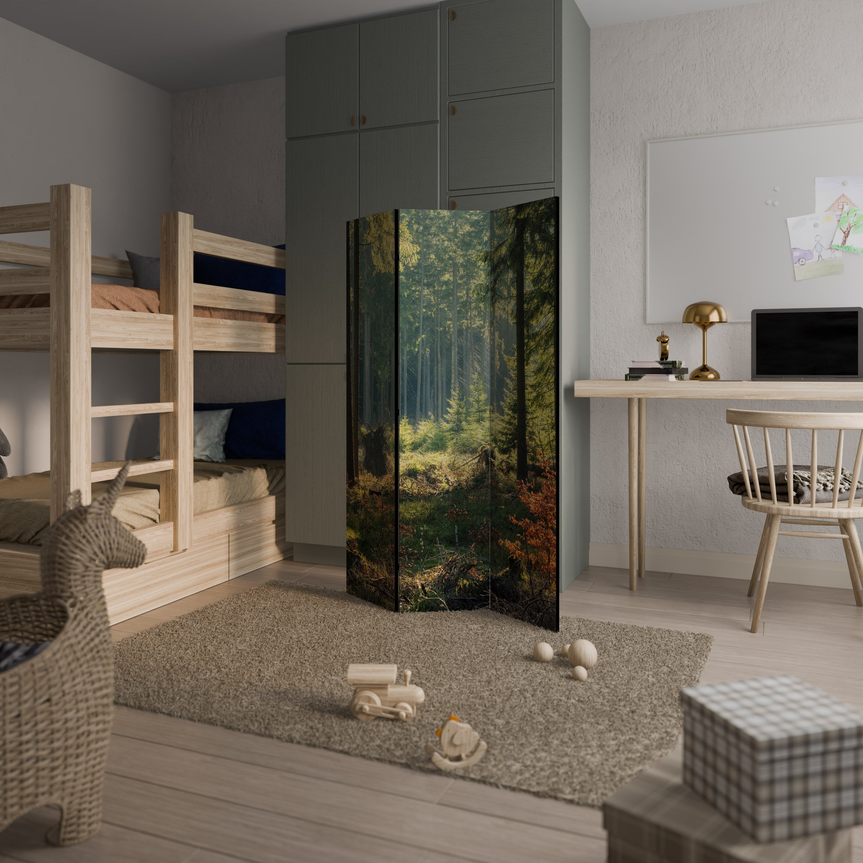 SUNLIT FOREST SERENADE Biombo de 3 Painéis