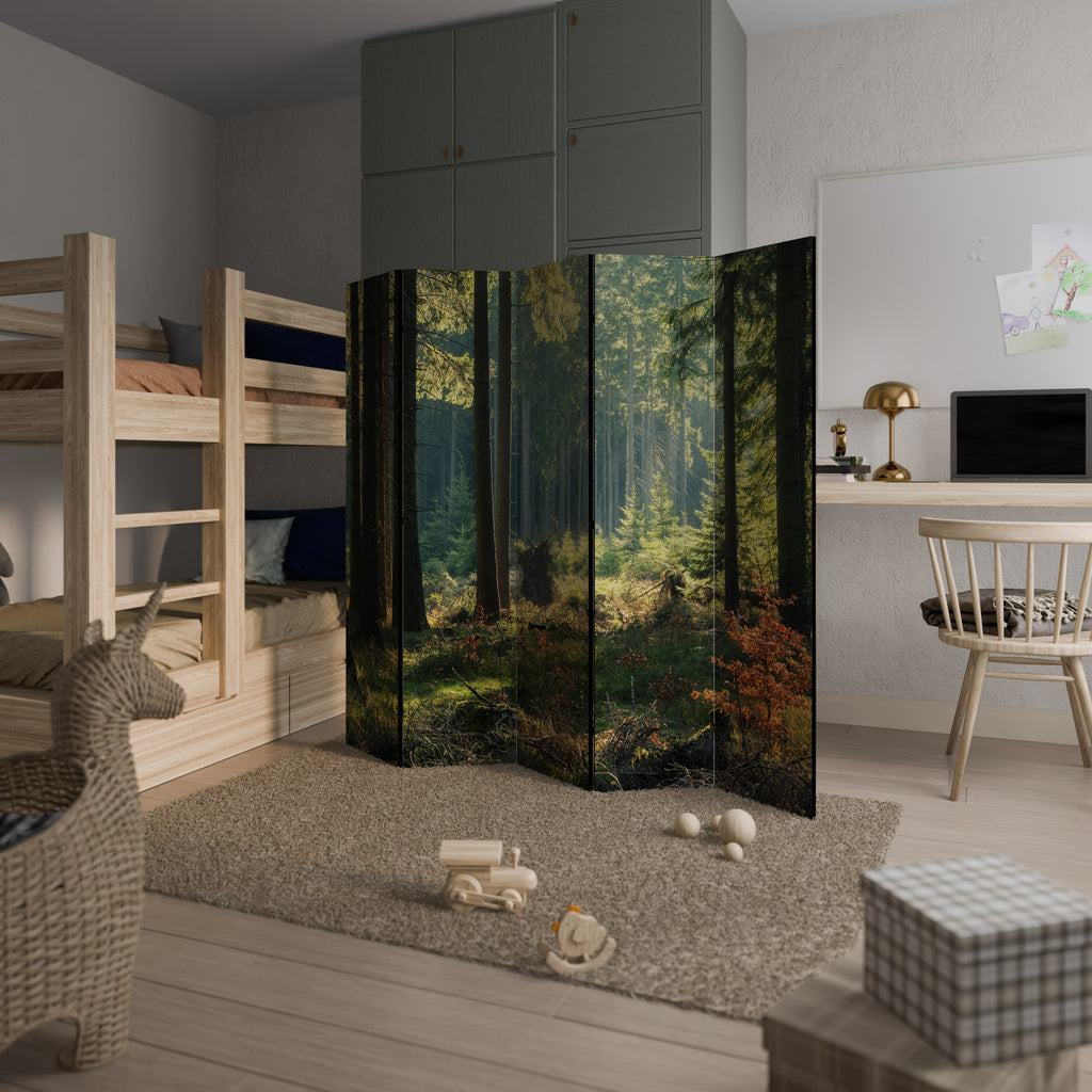 SUNLIT FOREST SERENADE Decorative 5-Panel Room Divider