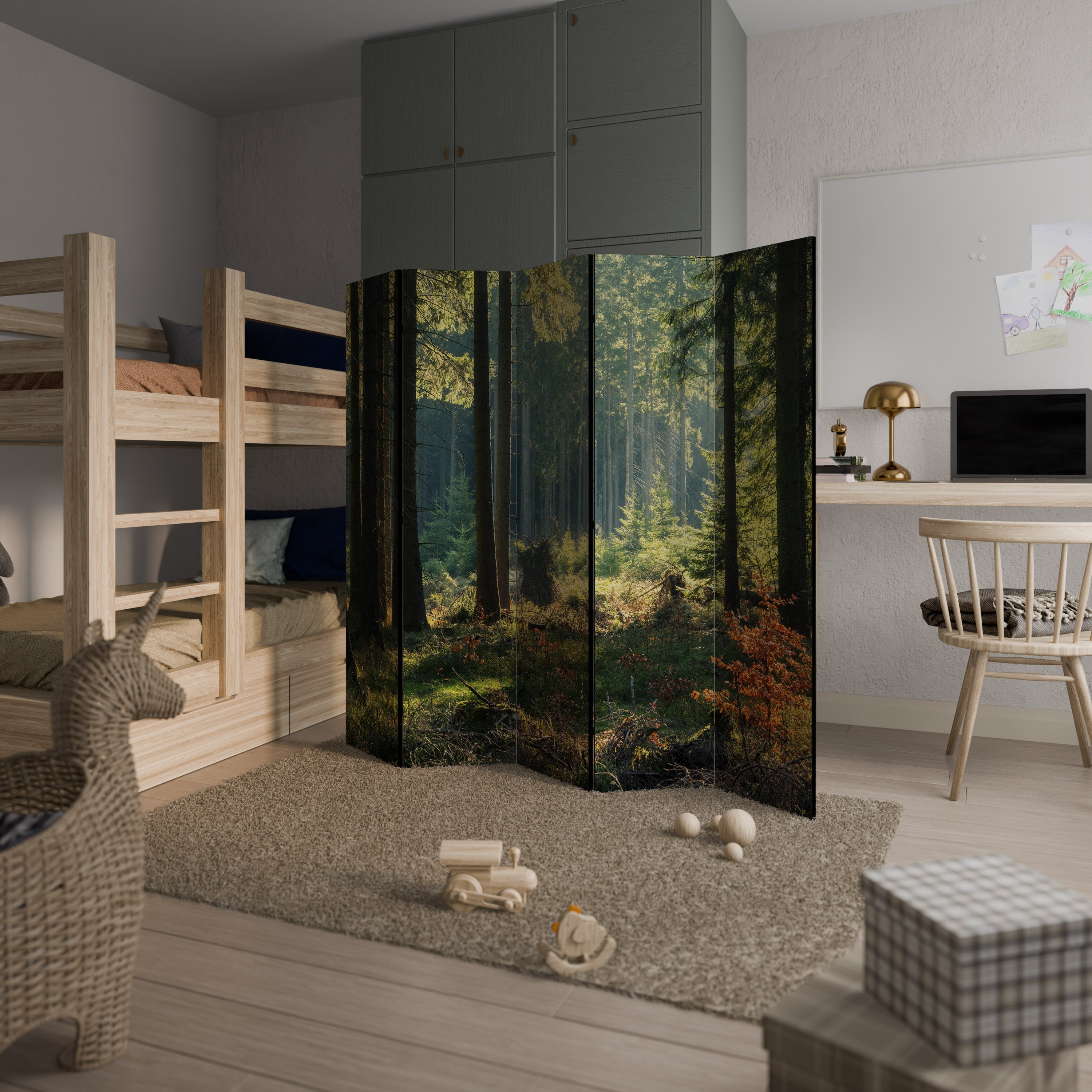 SUNLIT FOREST SERENADE Decorative 5-Panel Room Divider