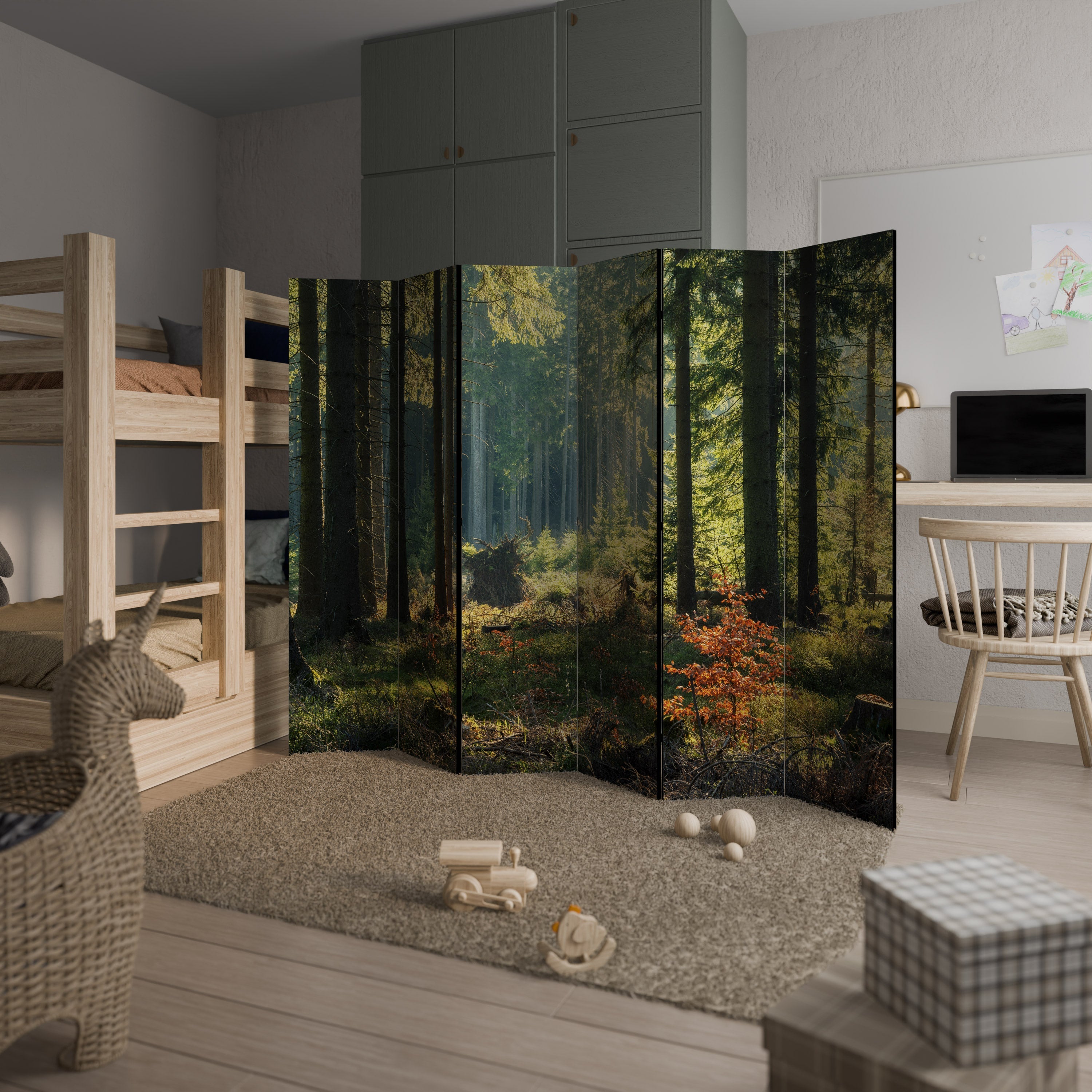 SUNLIT FOREST SERENADE Decorative 6-Panel Room Divider