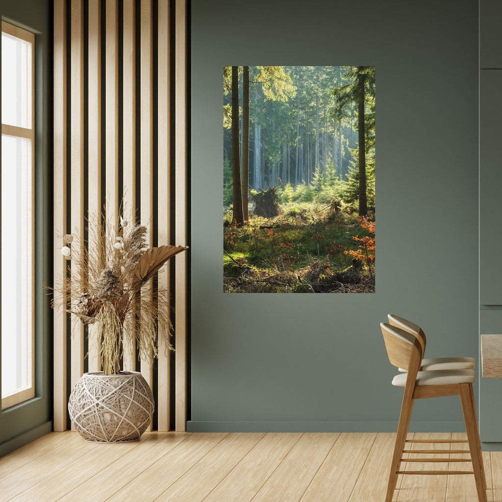SUNLIT FOREST SERENADE Peel and Stick Vertical Poster